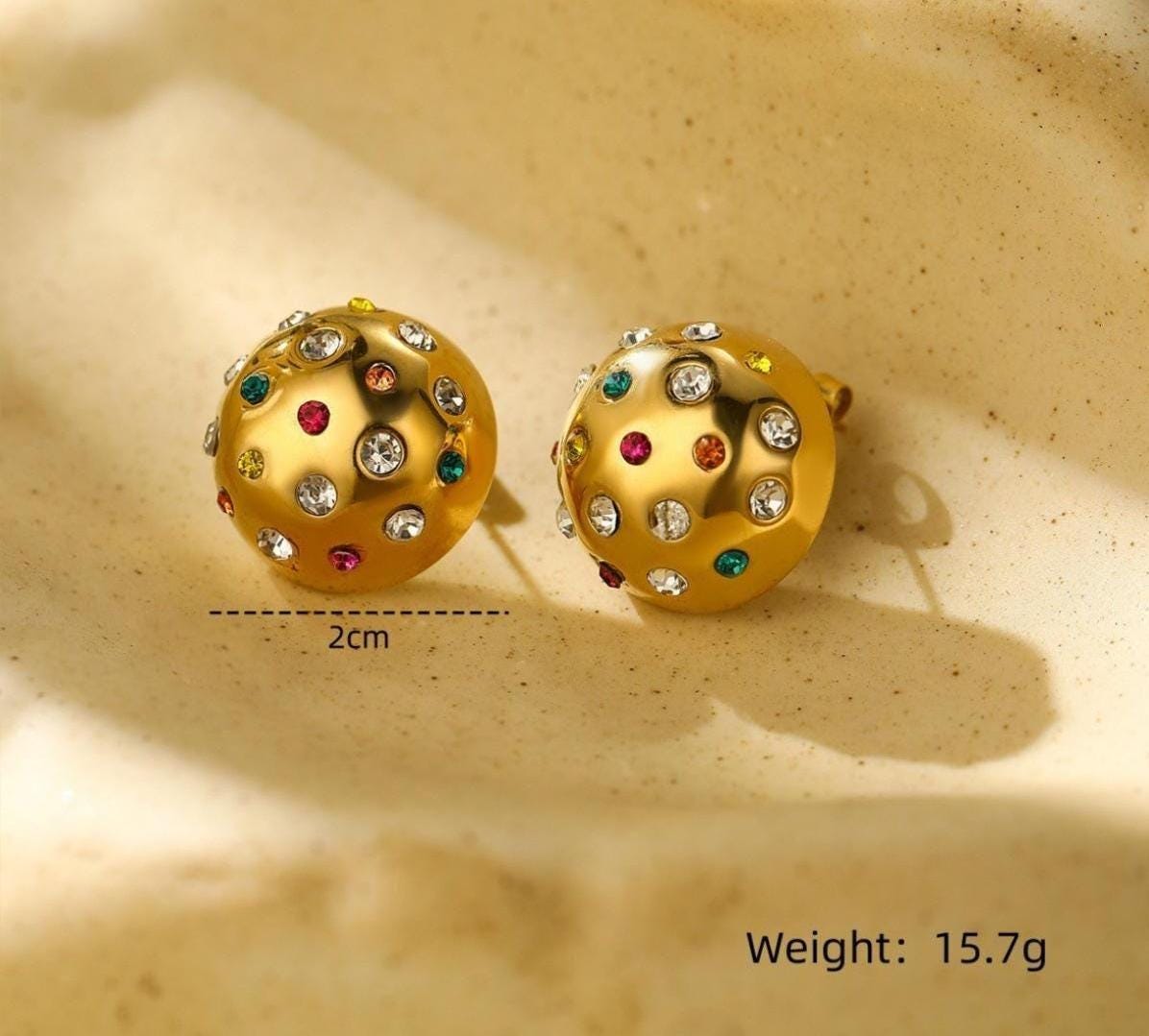 Gold Plated Colorful Crystal Studs
