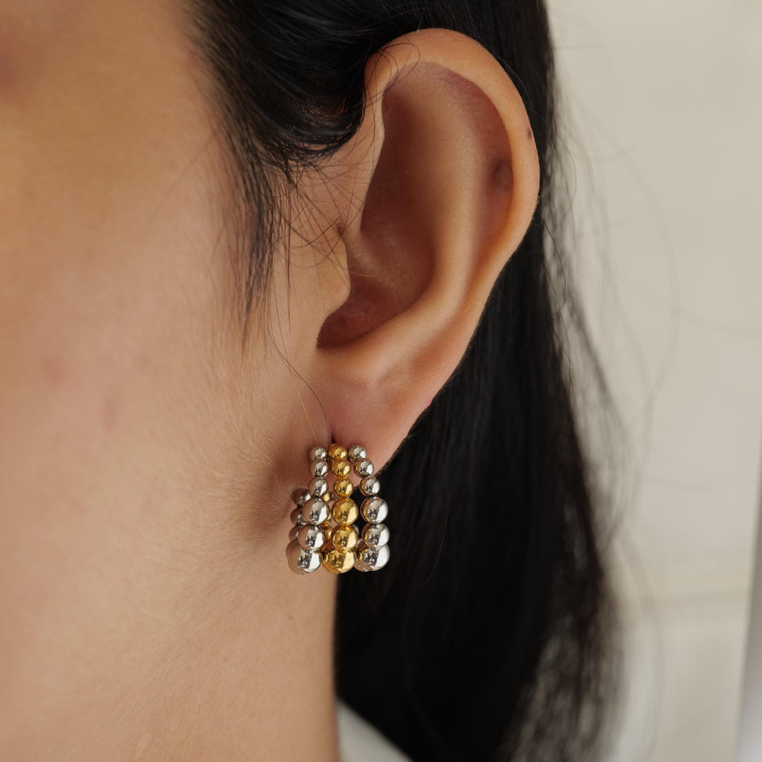 Gold and Silver Beaded Stud Earrings – Bold Two-Tone Statement Design