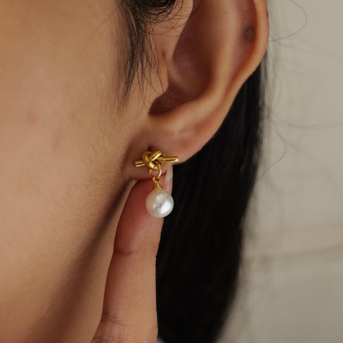 18K Gold Plated Knot Pearl Drop Earrings