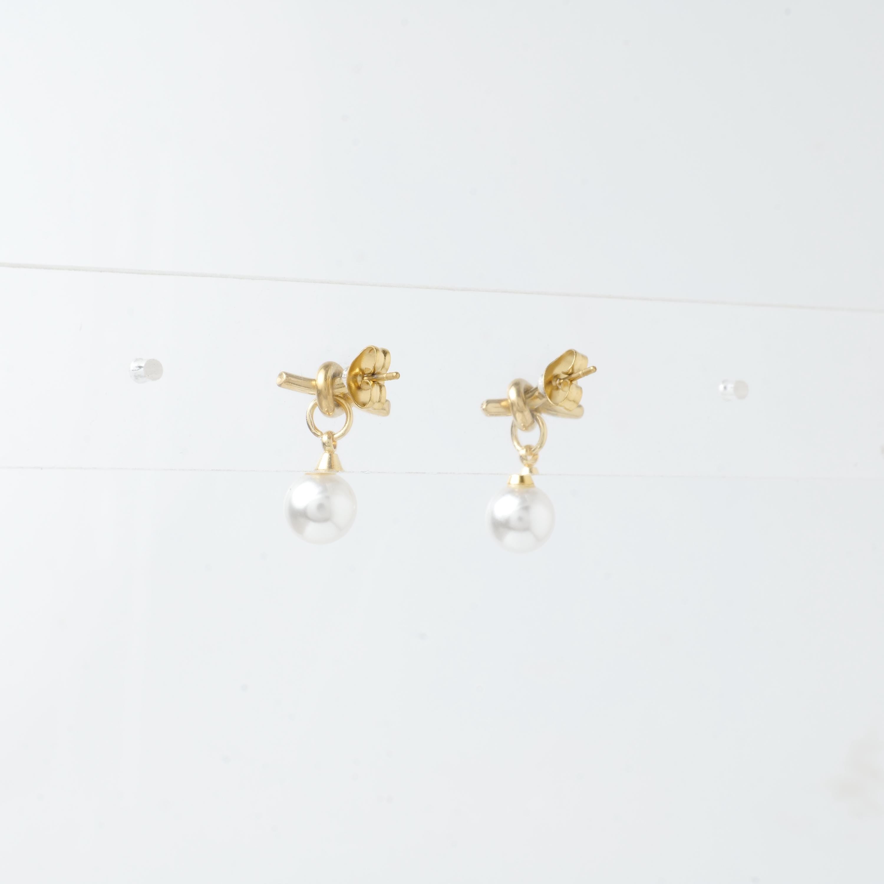 18K Gold Plated Knot Pearl Drop Earrings