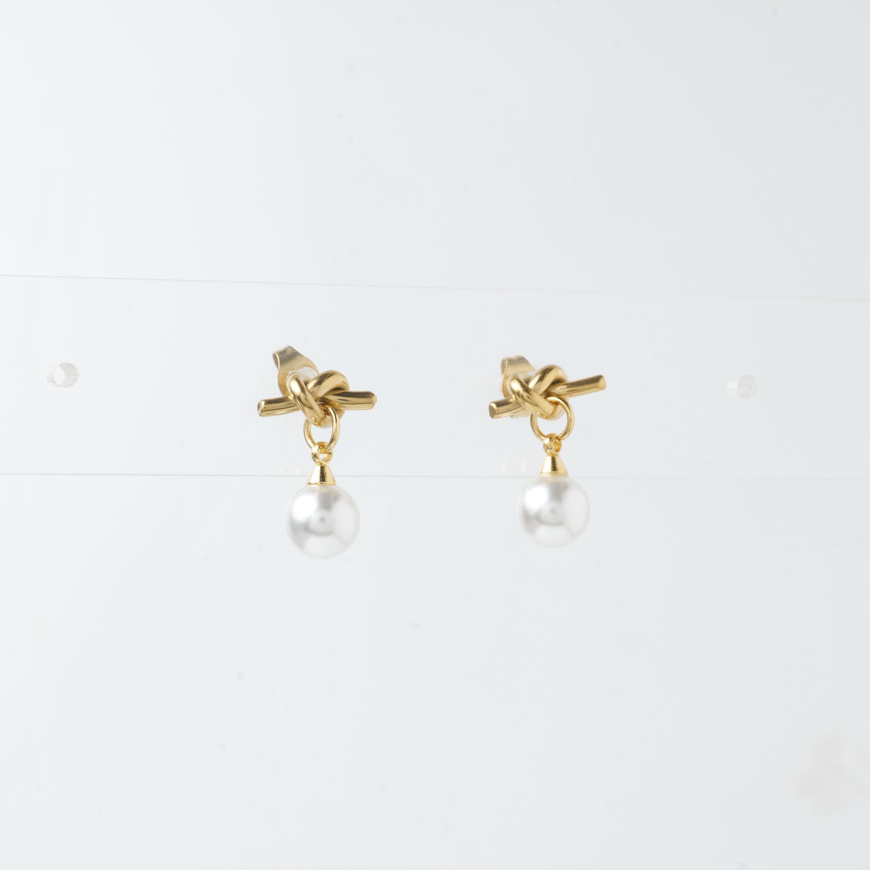 18K Gold Plated Knot Pearl Drop Earrings