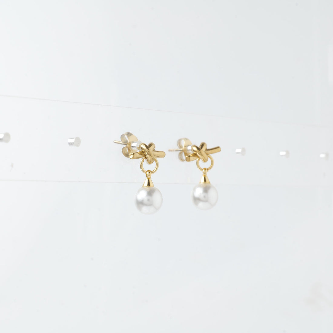 18K Gold Plated Knot Pearl Drop Earrings