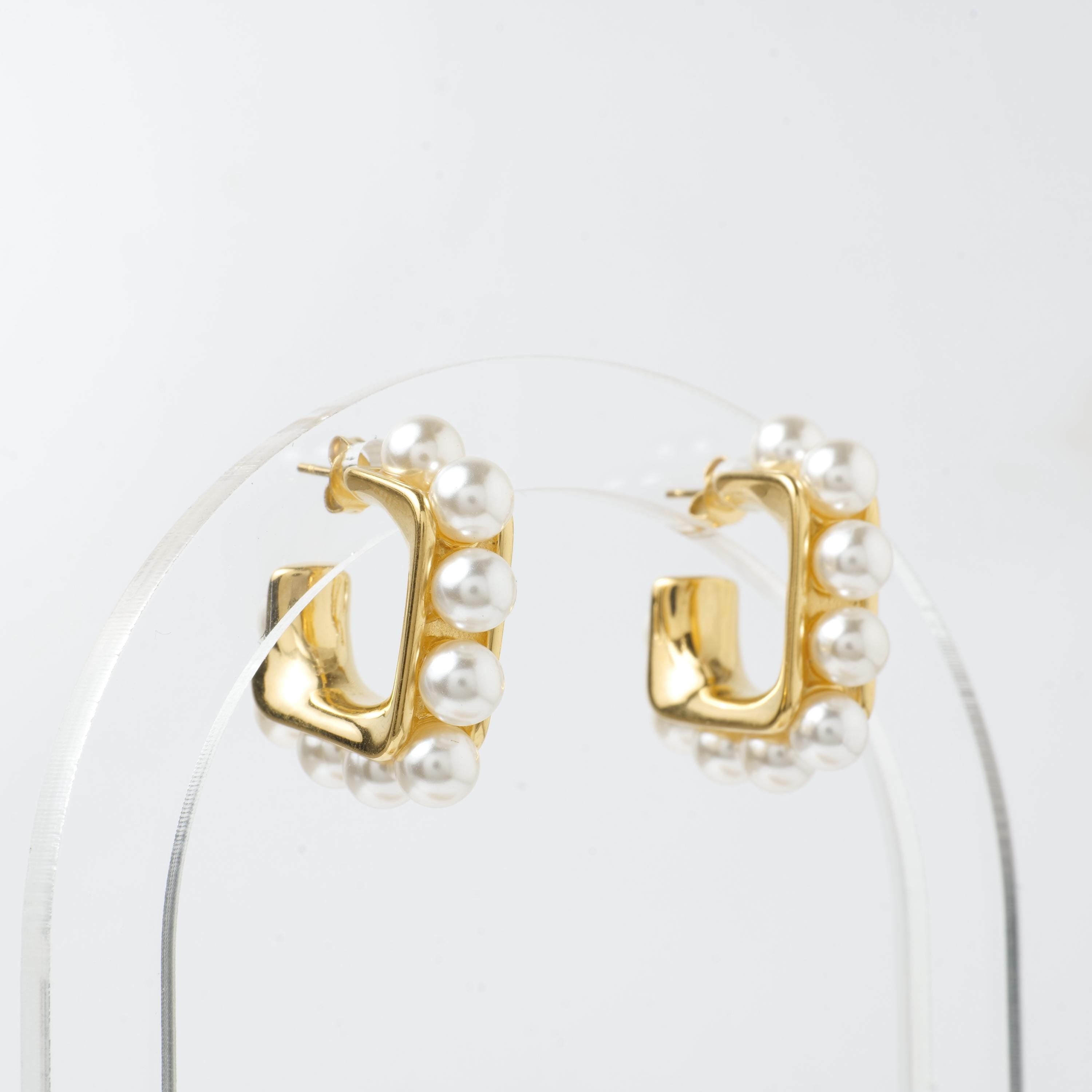 18K Gold Plated Pearl Hoop Earrings