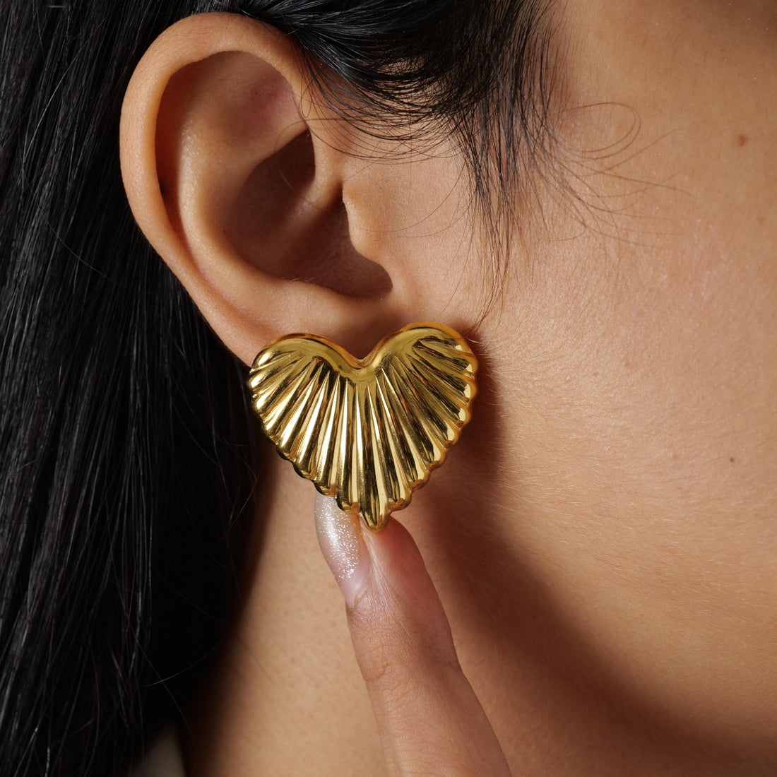 18K Gold Plated Heart Stud Earrings