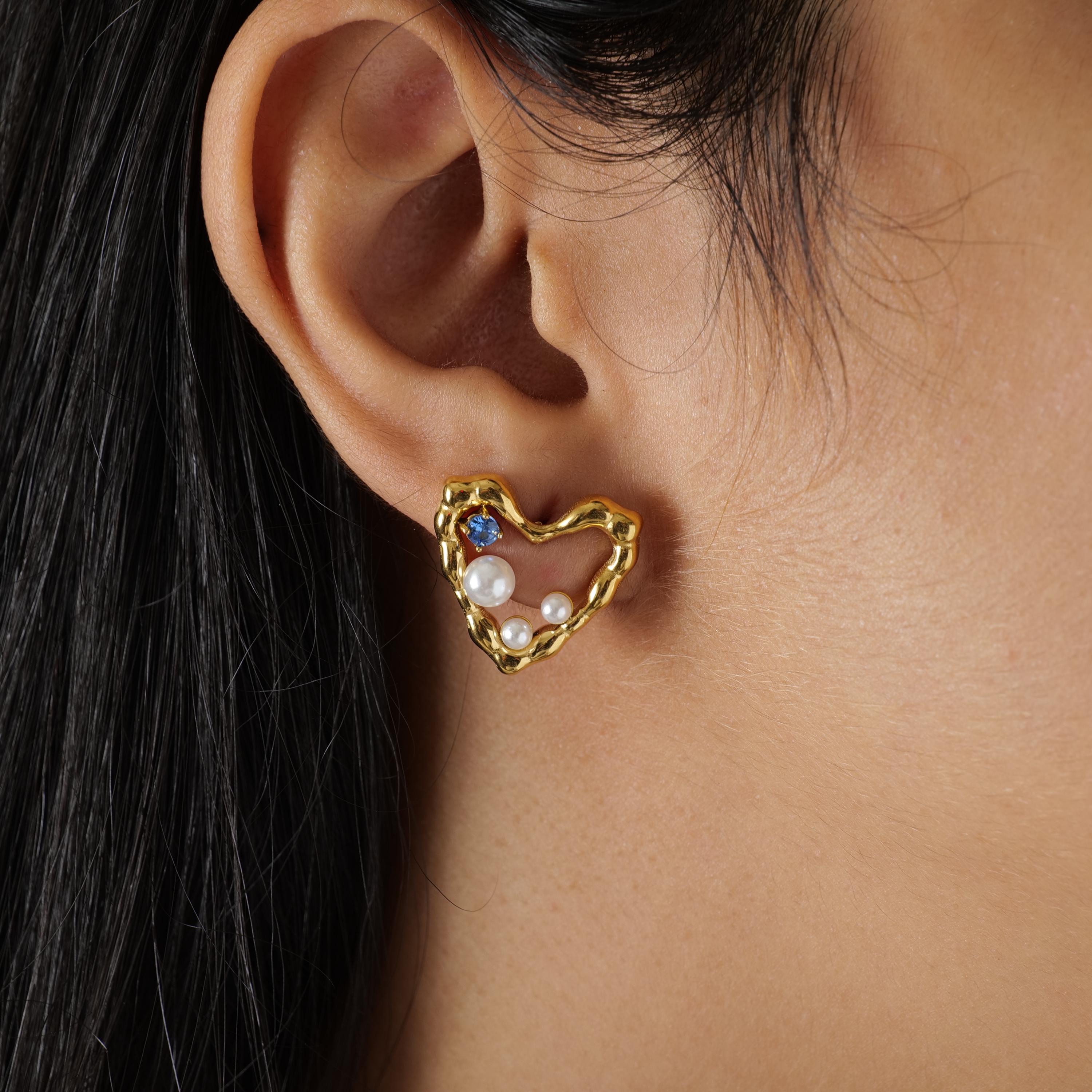 18K Gold Plated Heart Stud Earrings