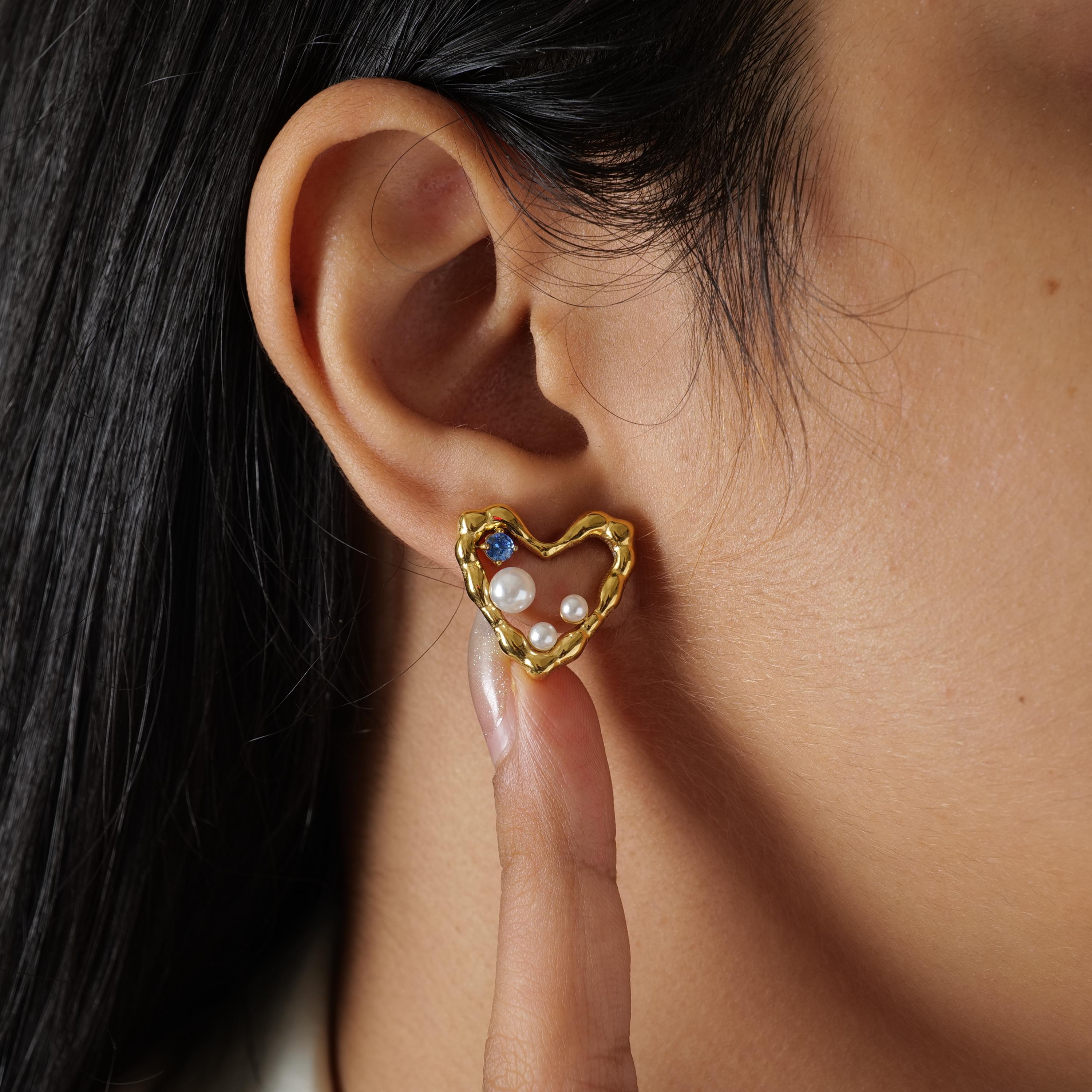 18K Gold Plated Heart Stud Earrings