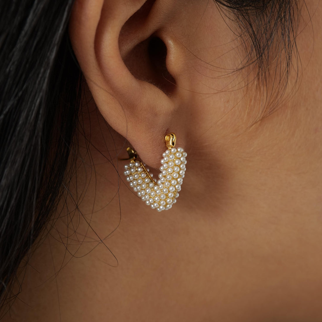 18K Gold Plated Pearl Hoop Earrings