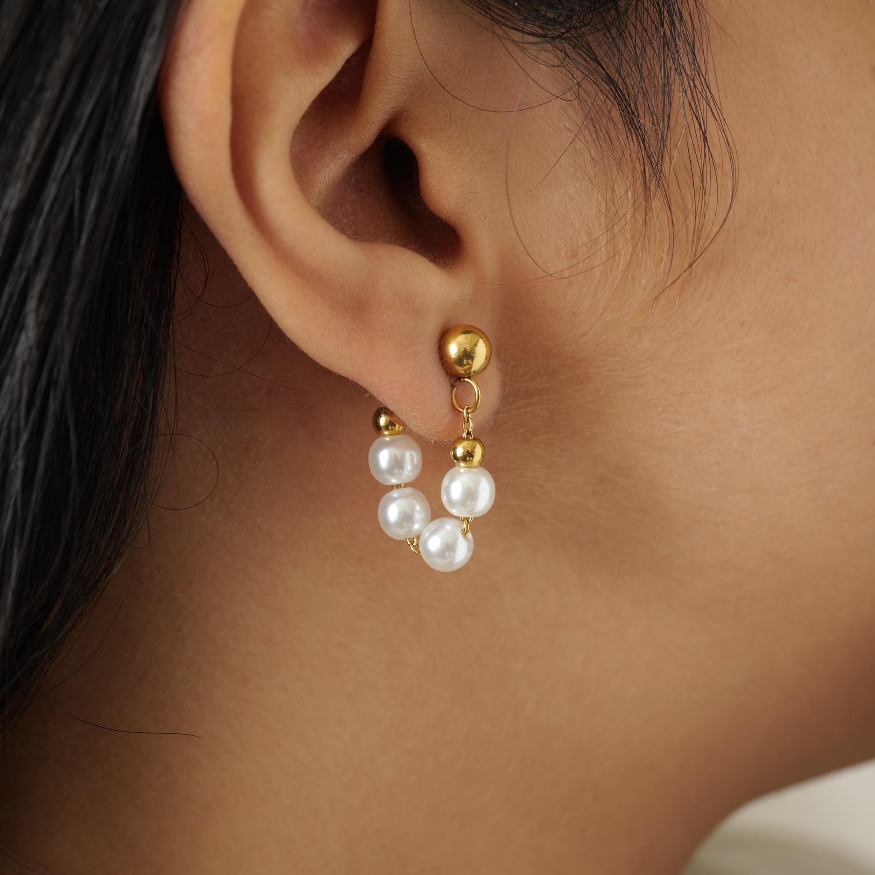 18K Gold Plated Pearl Huggie Earrings