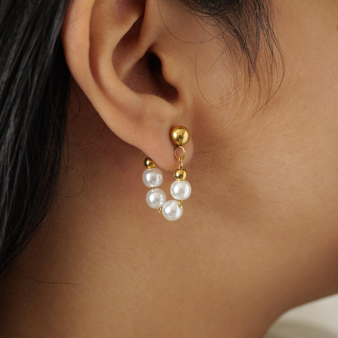 18K Gold Plated Pearl Huggie Earrings