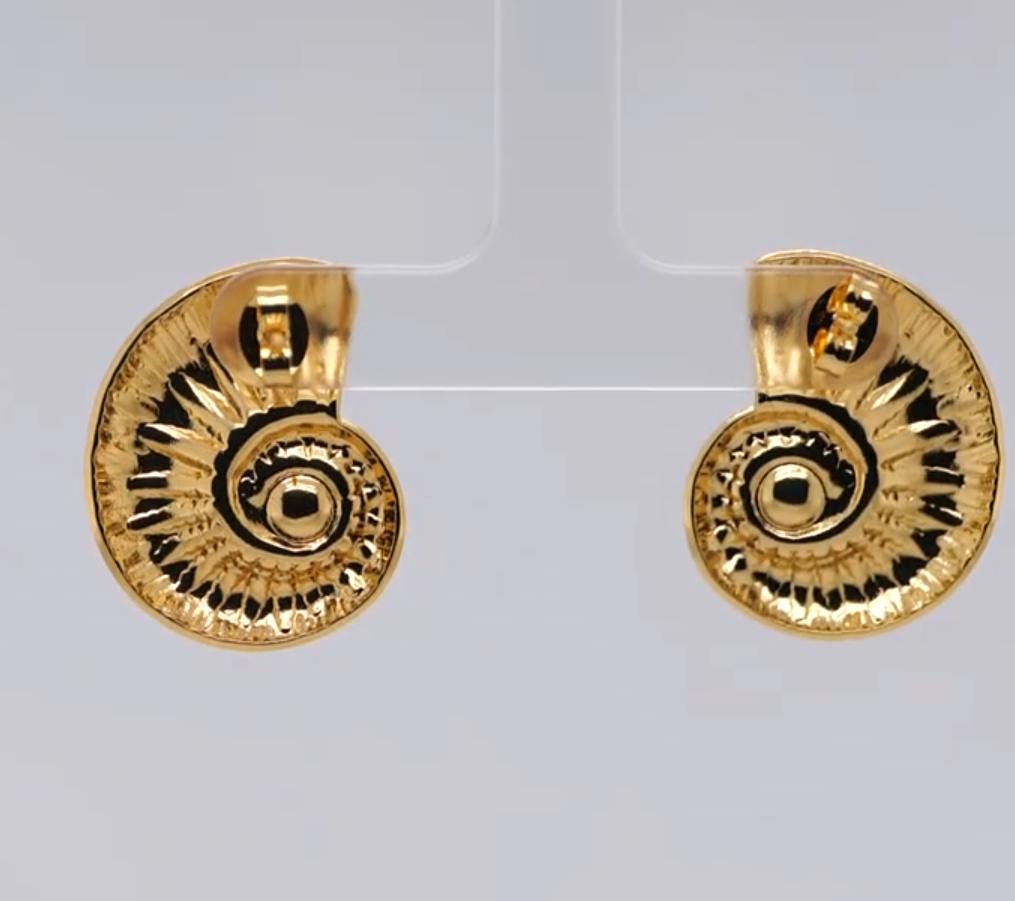 Gold Plated Shell Stud Earrings with Pearl – Vintage Inspired Design