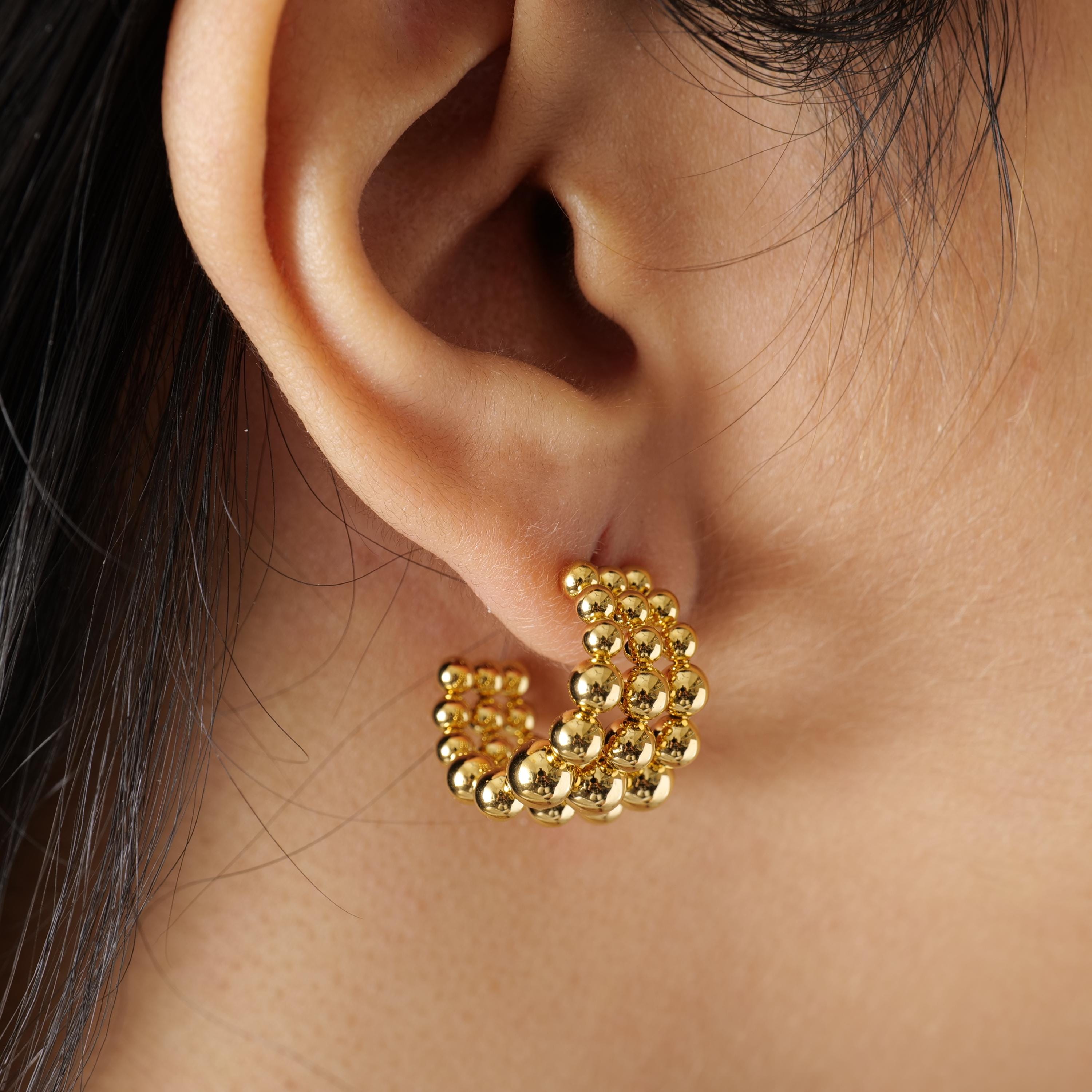 18K Gold Plated Beaded Hoop Earrings