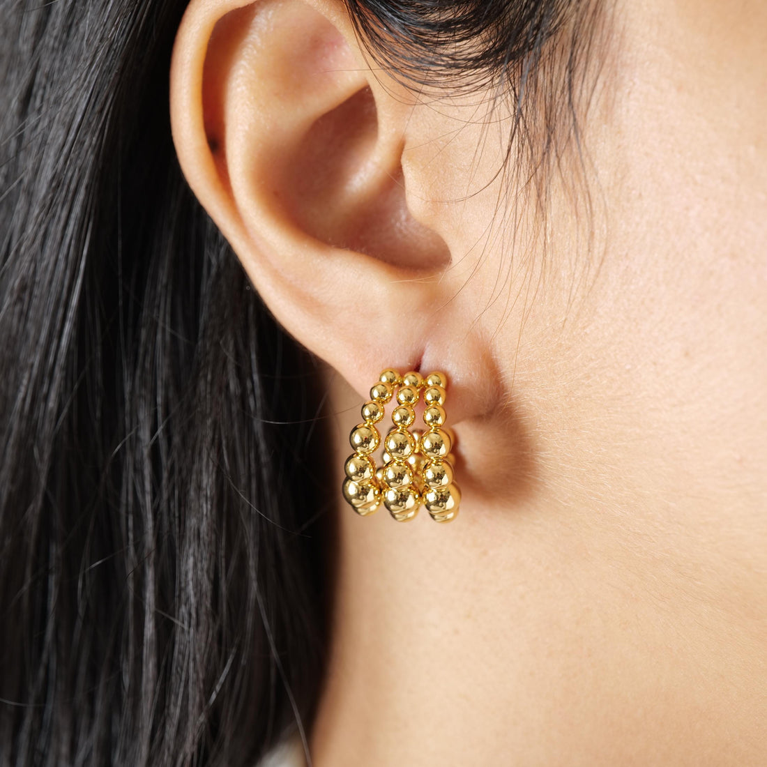 18K Gold Plated Beaded Hoop Earrings