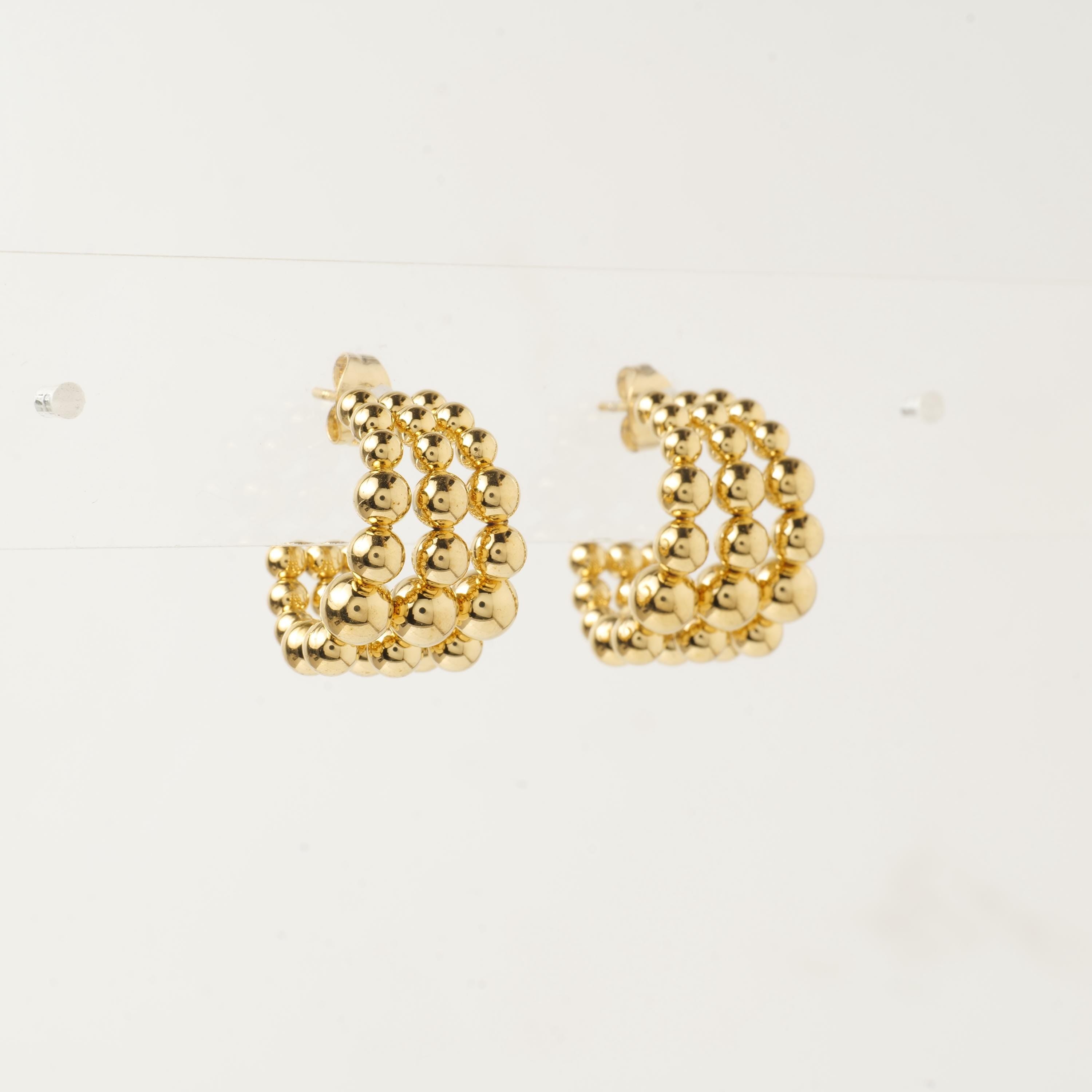 18K Gold Plated Beaded Hoop Earrings