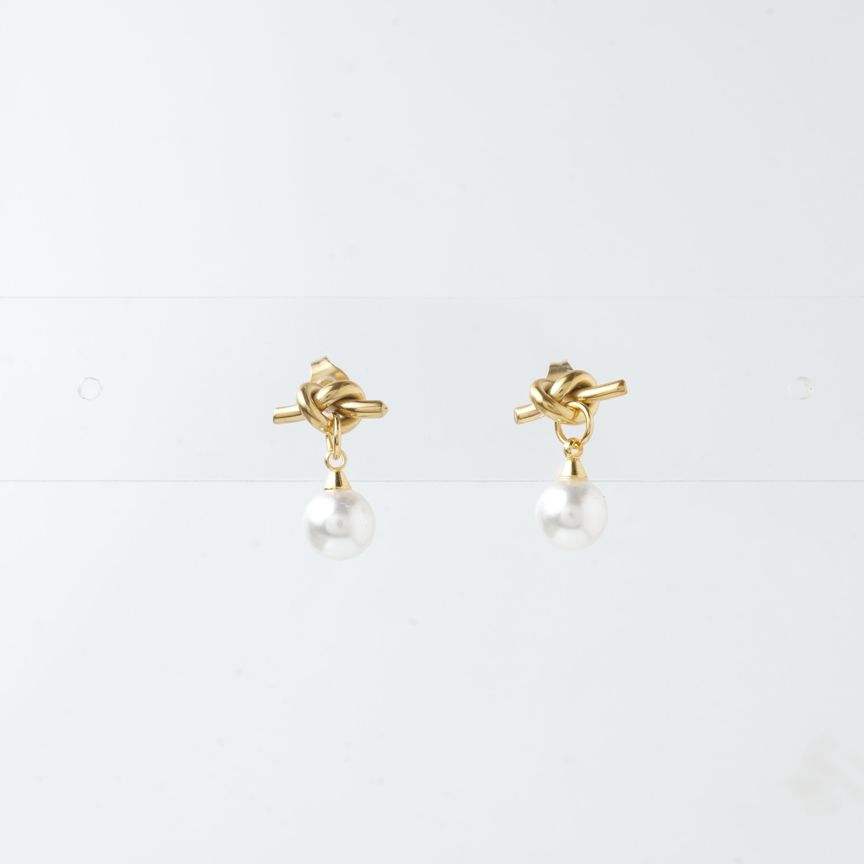 18K Gold Plated Knot Pearl Drop Earrings