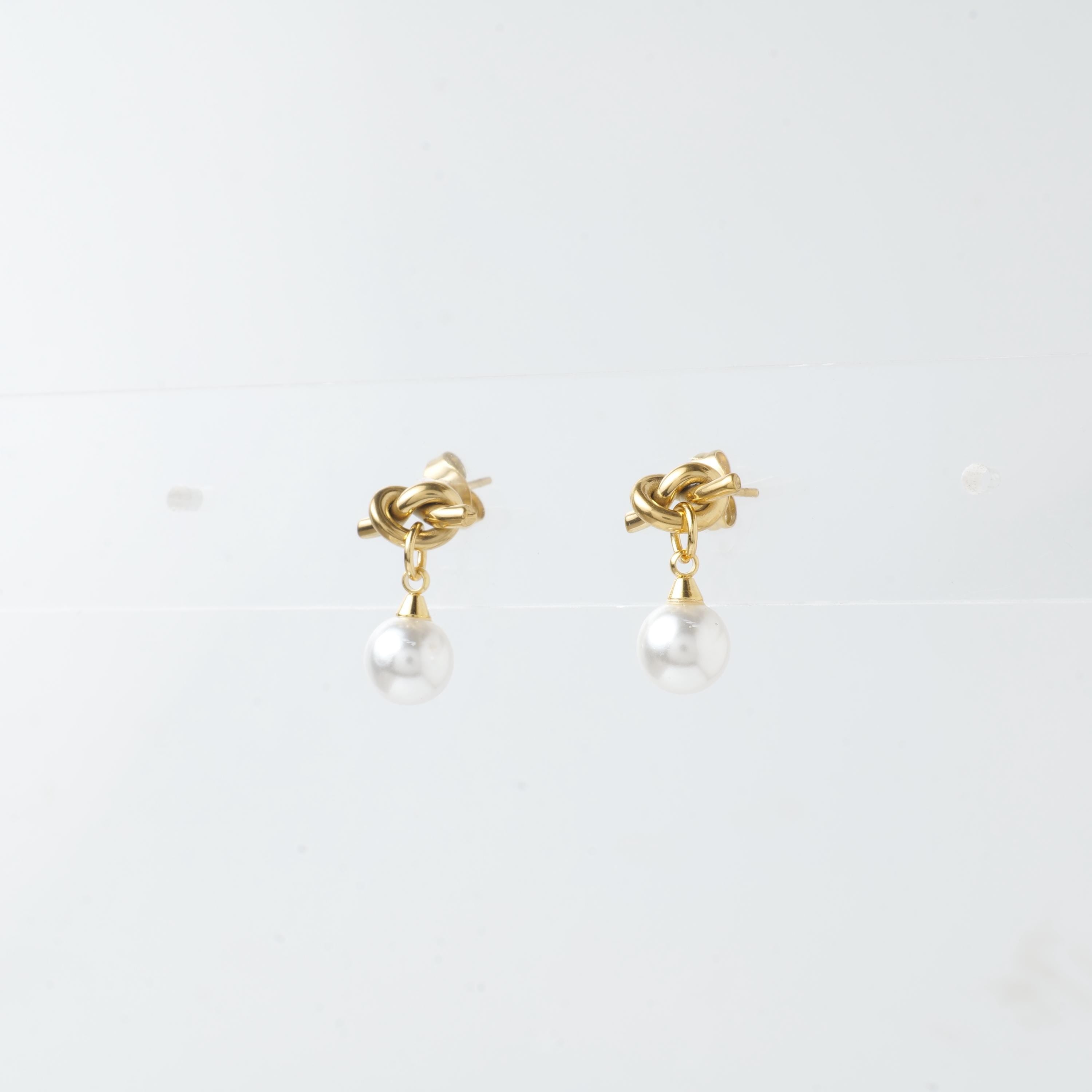 18K Gold Plated Knot Pearl Drop Earrings