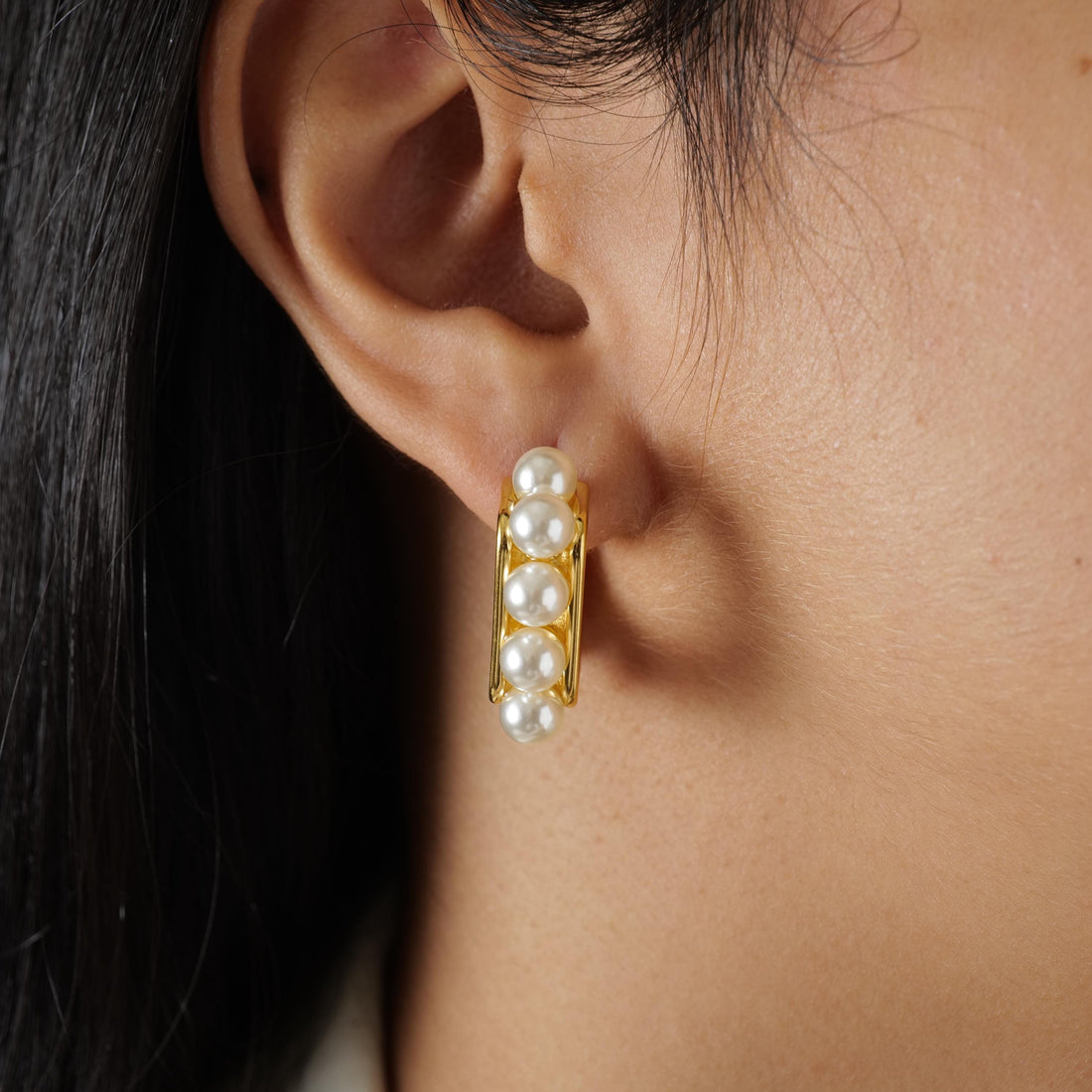 18K Gold Plated Pearl Hoop Earrings