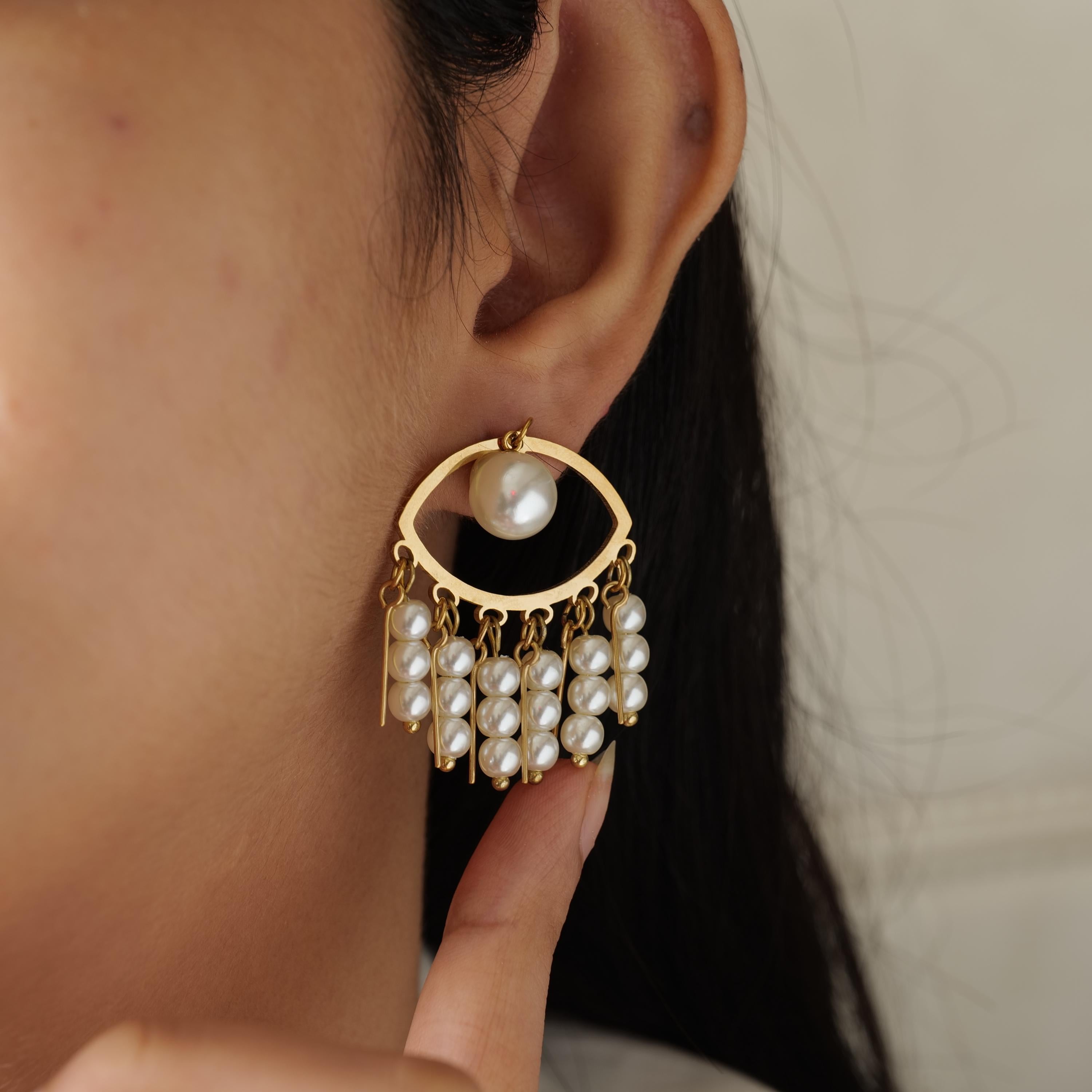 18K Gold Plated Pearl Fringe Earrings