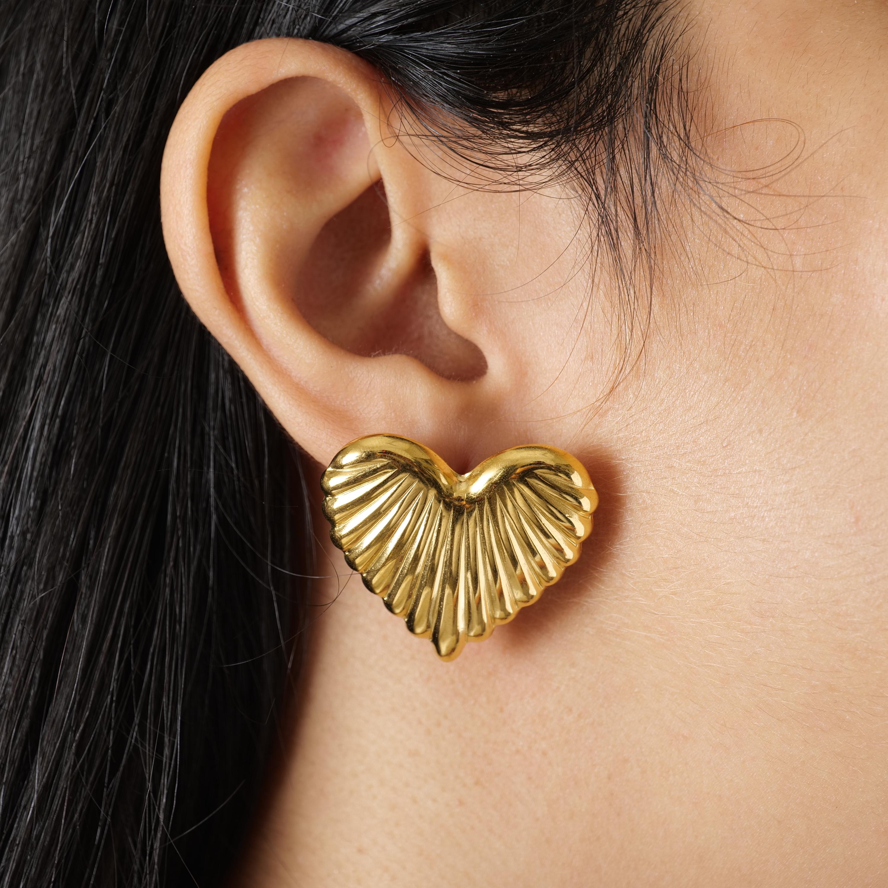 18K Gold Plated Heart Stud Earrings