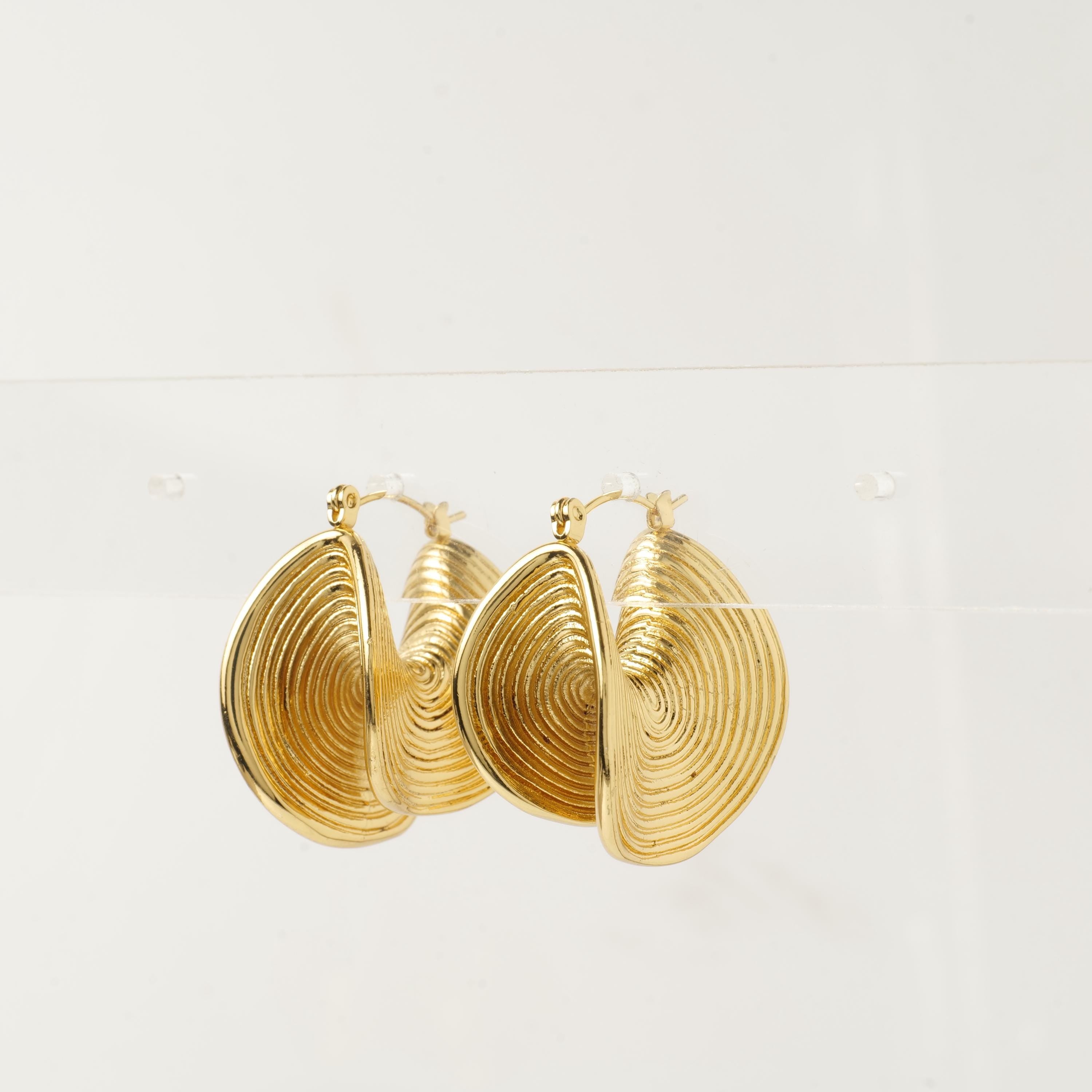 18K Gold Plated Textured Hoop Earrings