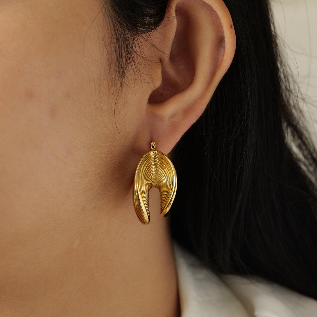 18K Gold Plated Textured Hoop Earrings