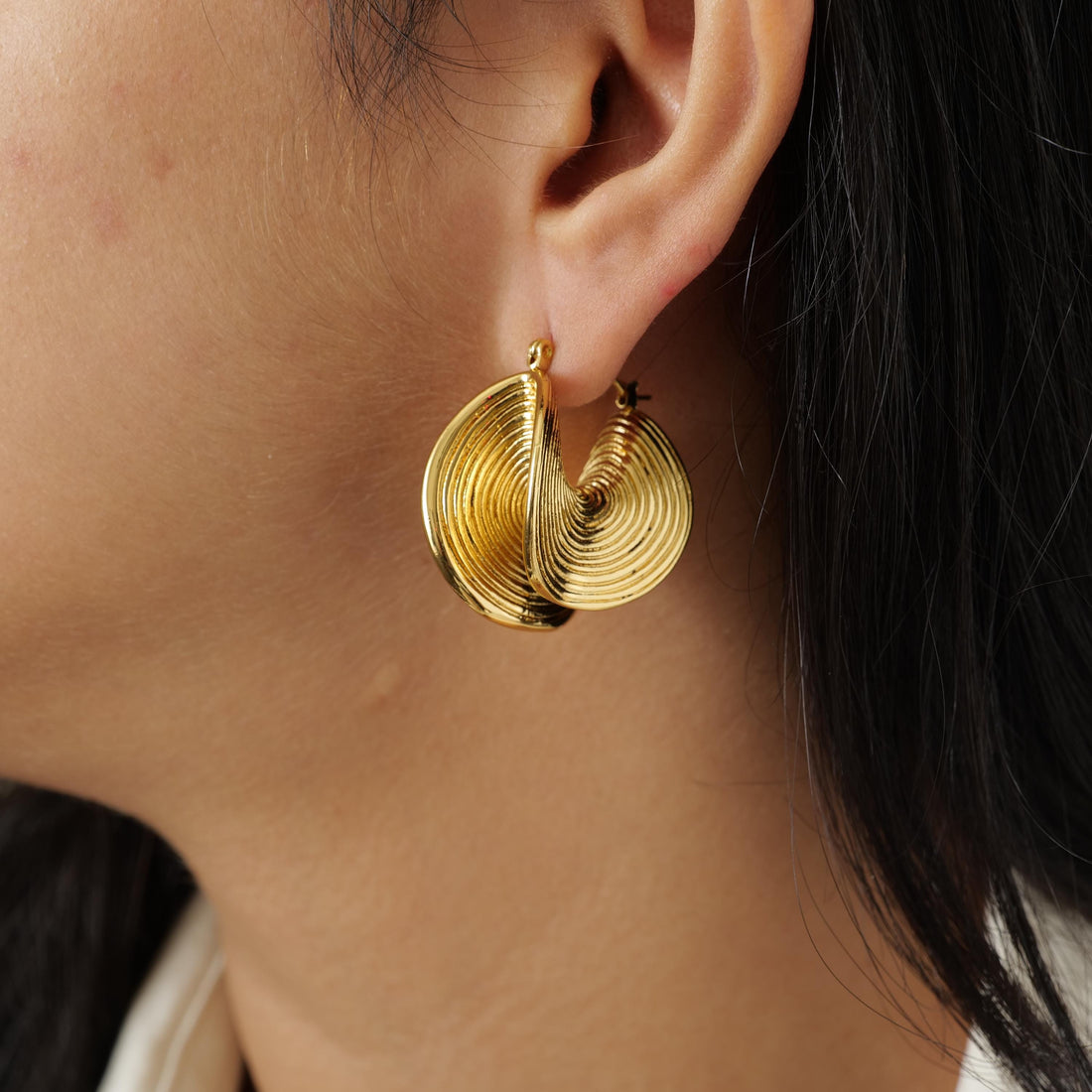 18K Gold Plated Textured Hoop Earrings