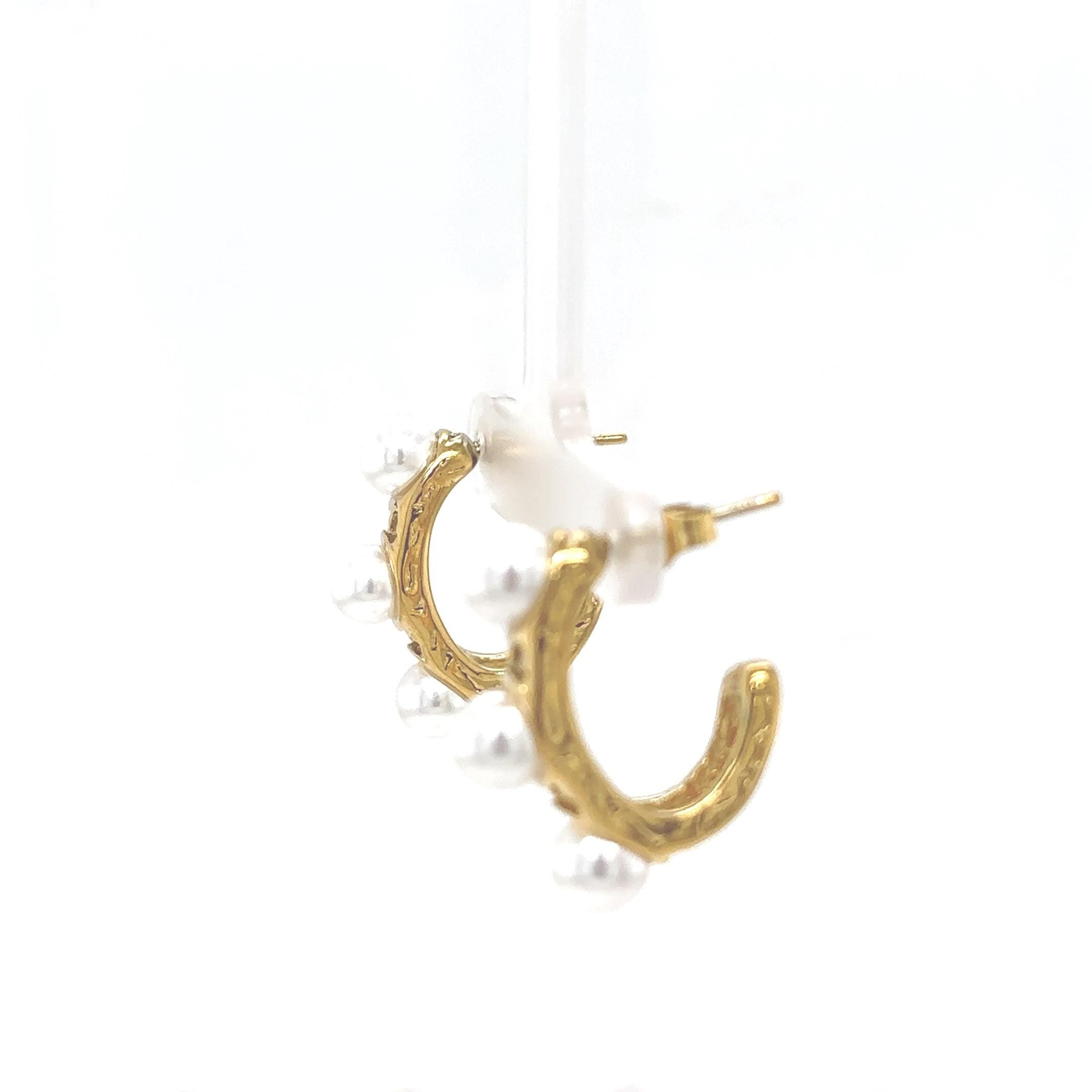 18K Gold Plated Pearl Hoop Earrings – Triple Pearl Design – Modern Everyday Jewelry