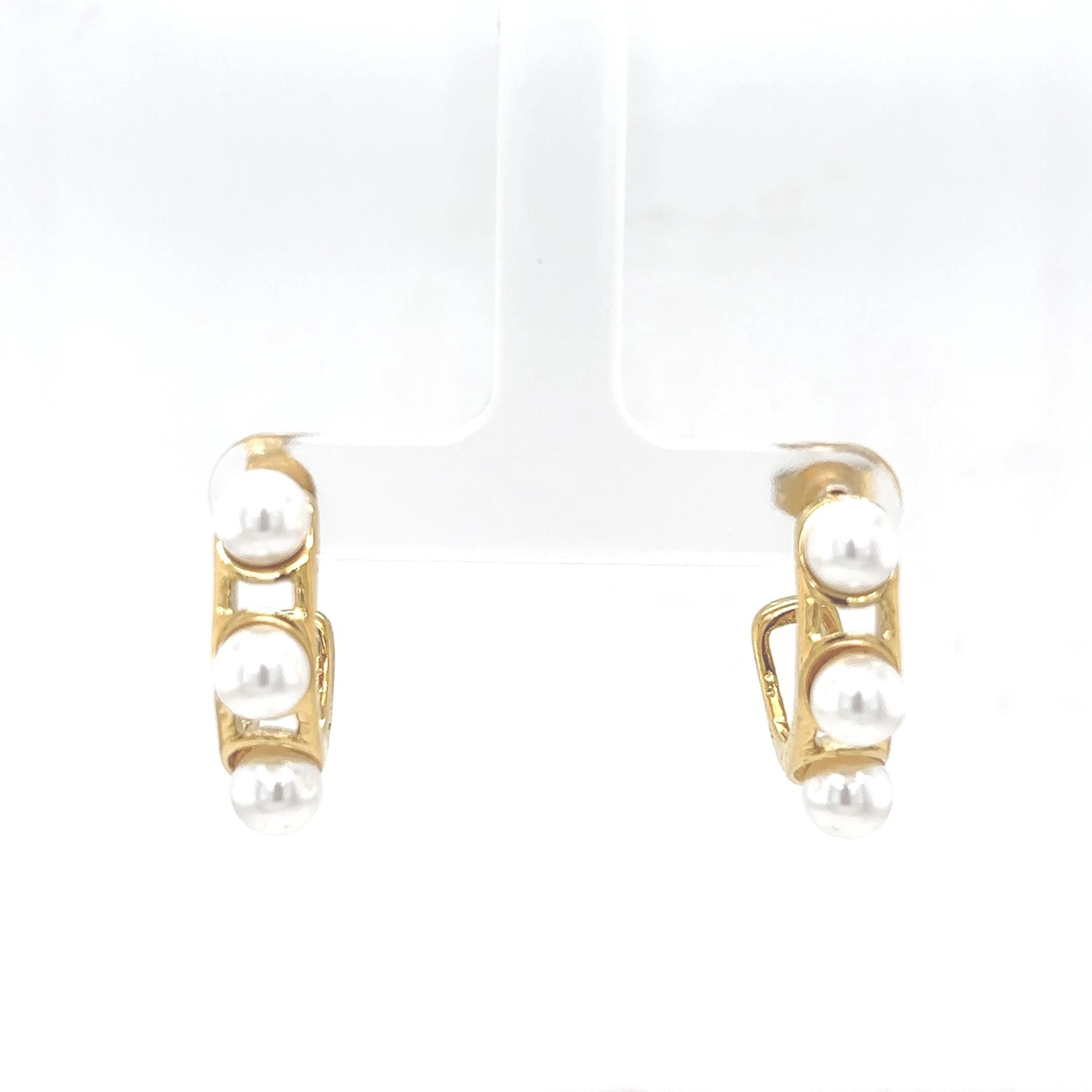 18K Gold Plated Pearl Hoop Earrings – Triple Pearl Design – Modern Everyday Jewelry