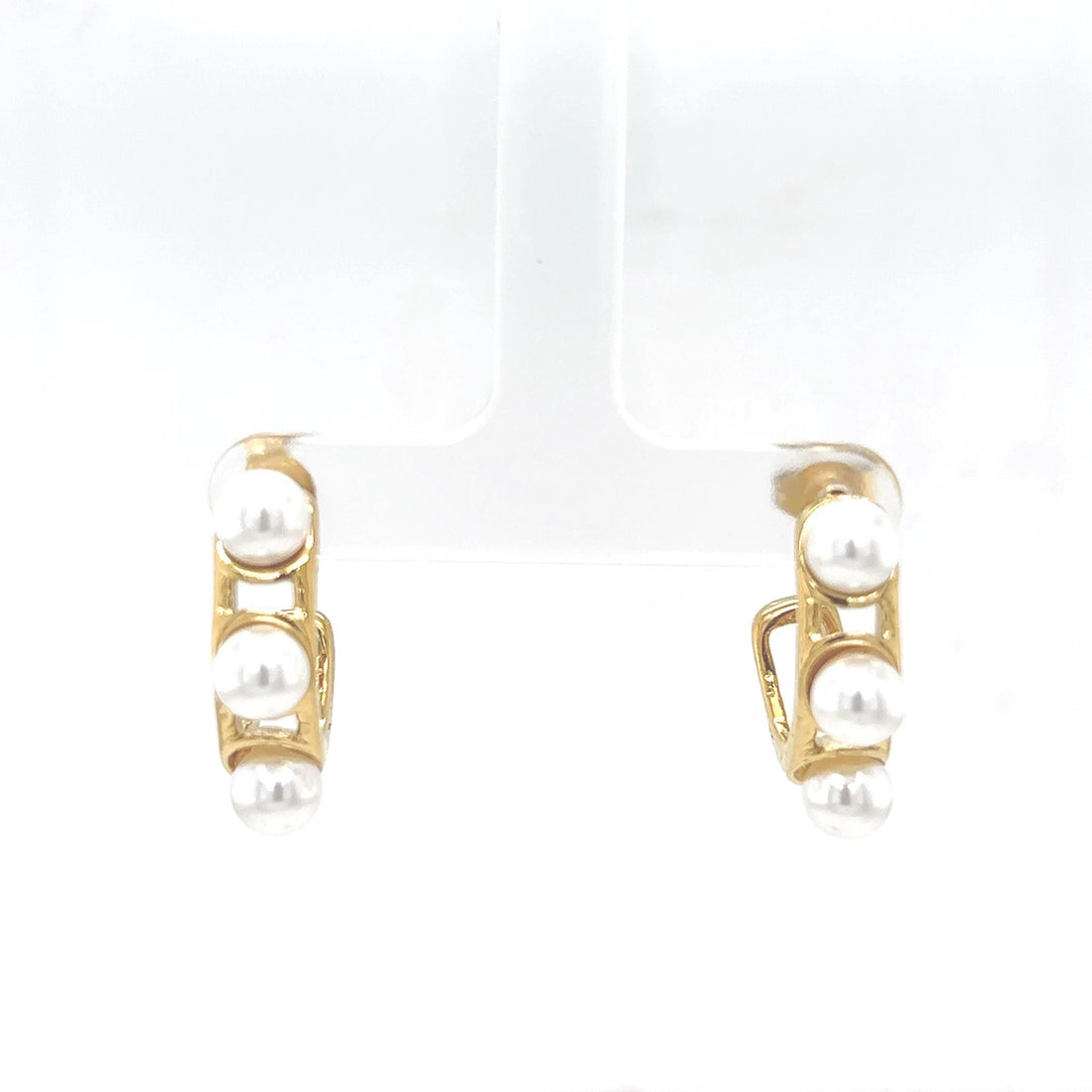 18K Gold Plated Pearl Hoop Earrings – Triple Pearl Design – Modern Everyday Jewelry