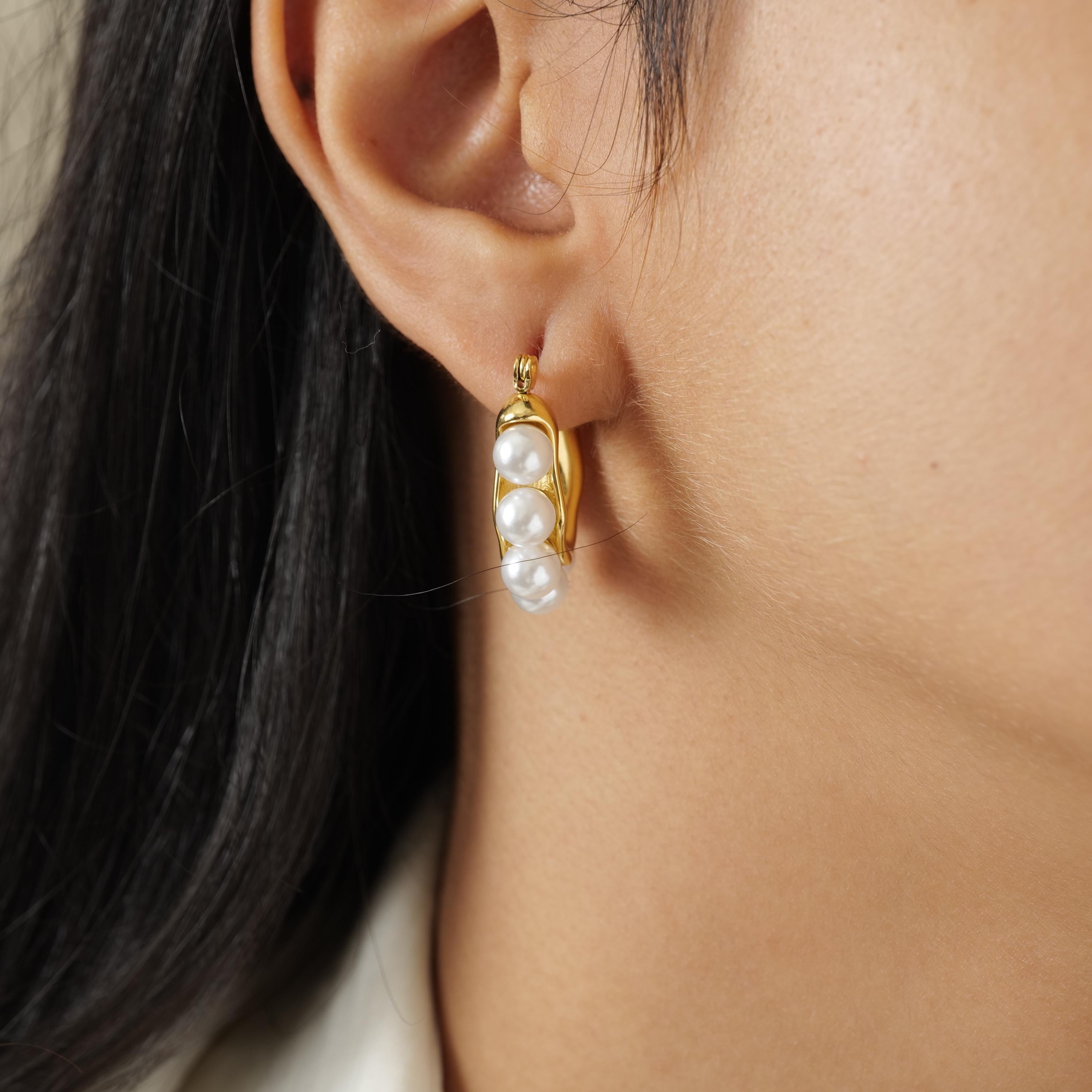18K Gold Plated Pearl Hoop Earrings