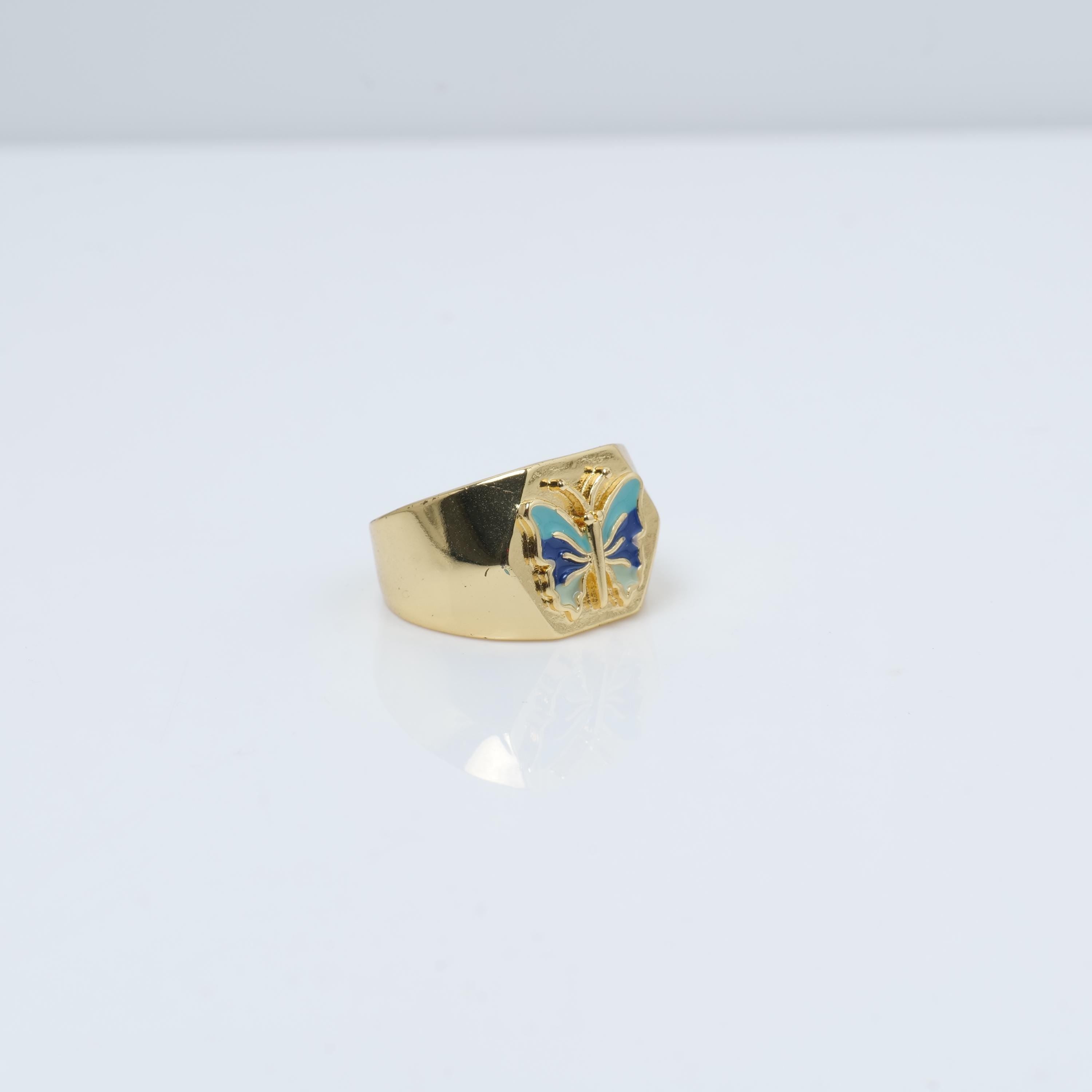 Gold Plated Butterfly Enamel Ring – Bold Statement Band