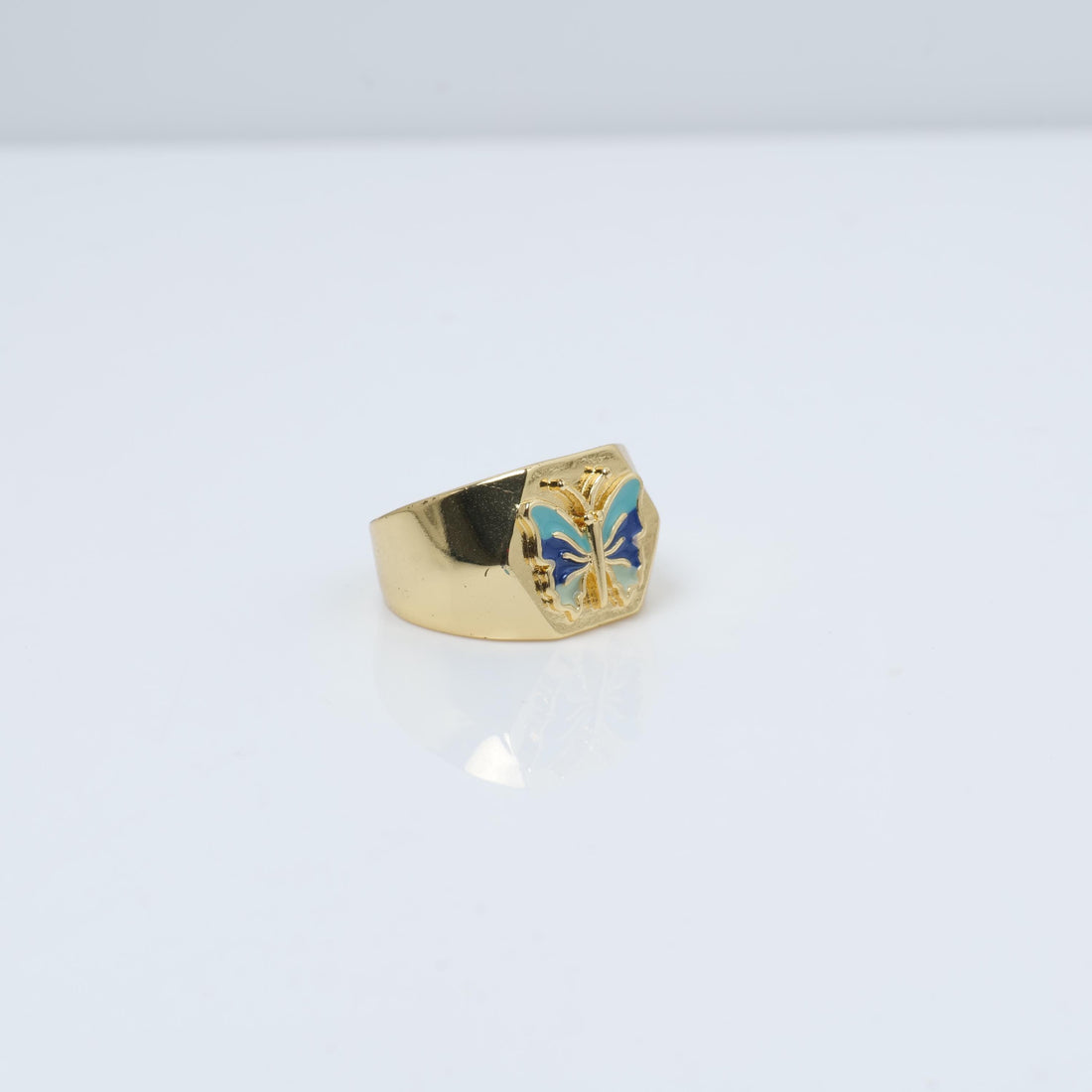 Gold Plated Butterfly Enamel Ring – Bold Statement Band
