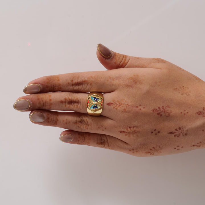 Gold Plated Butterfly Enamel Ring – Bold Statement Band