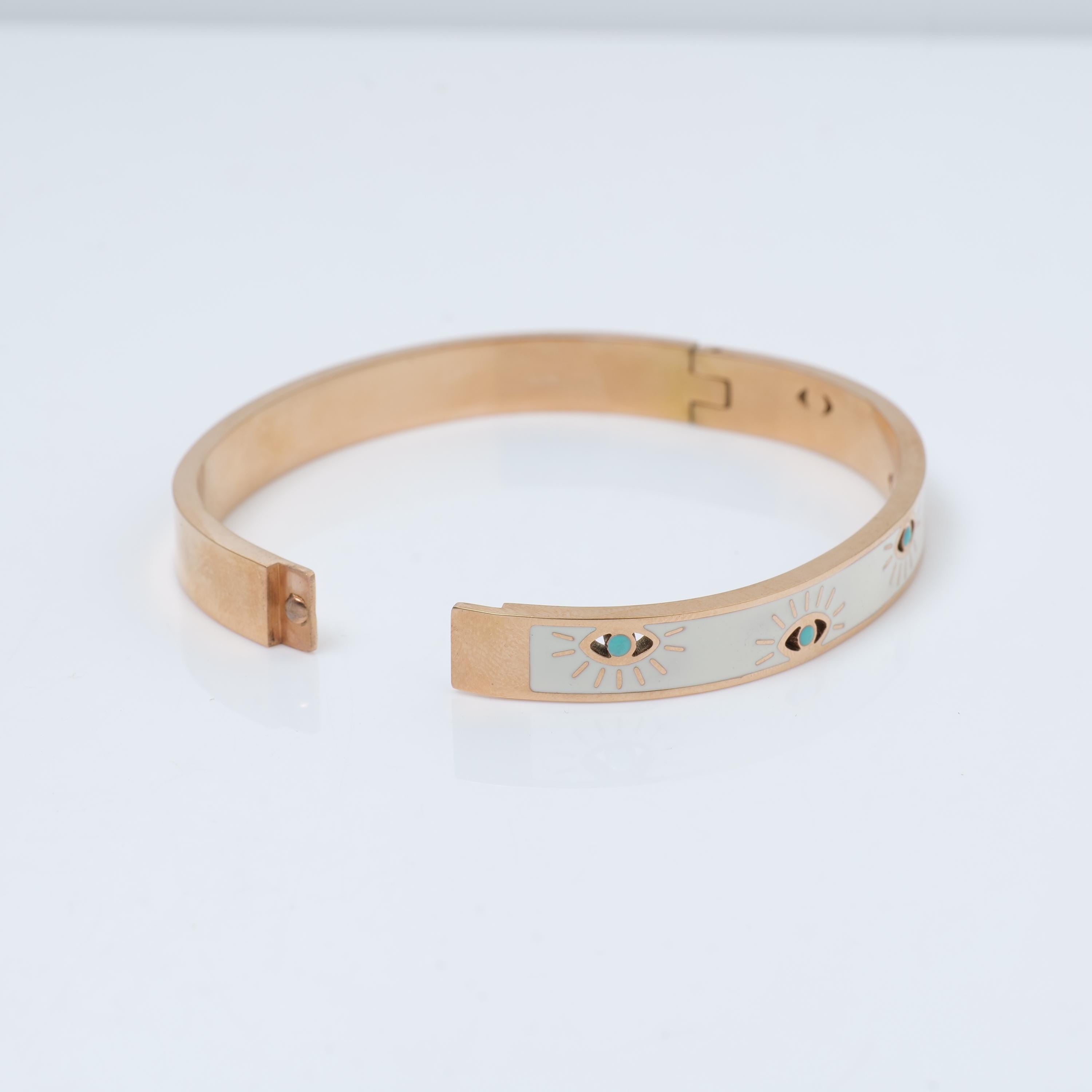 Gold Plated Evil Eye Bracelet – Enamel Bangle with Turquoise Accents