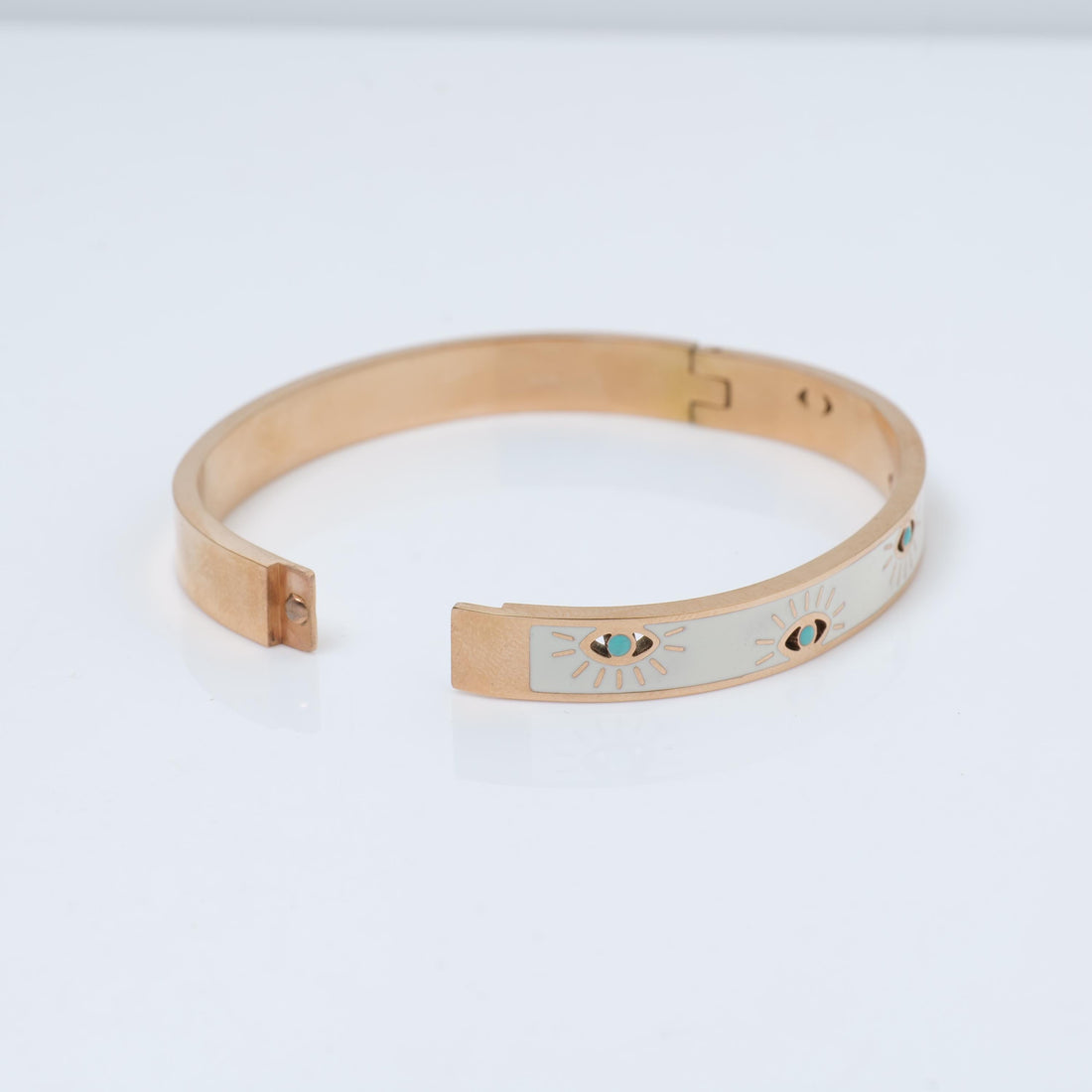 Gold Plated Evil Eye Bracelet – Enamel Bangle with Turquoise Accents