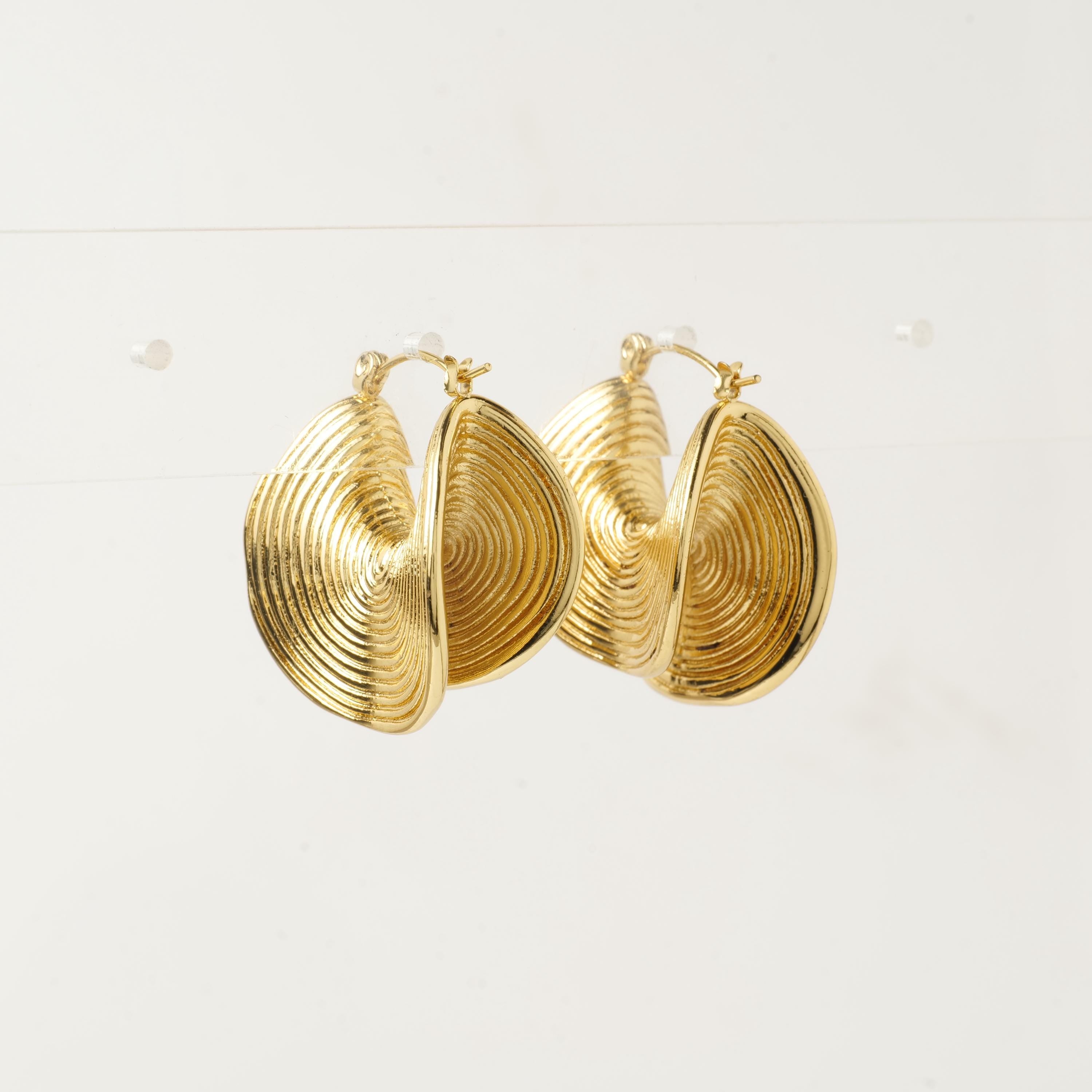 18K Gold Plated Textured Hoop Earrings