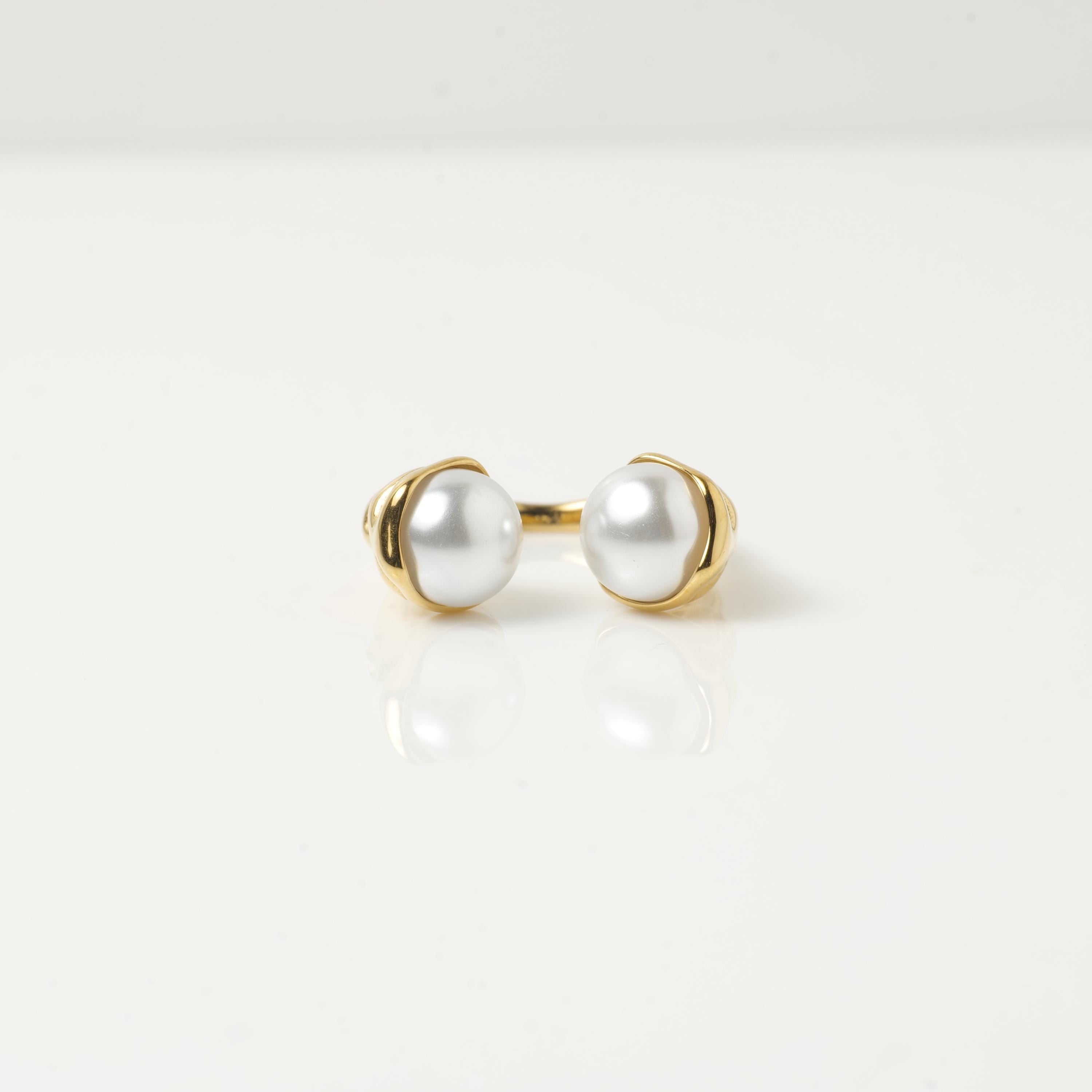 18K Gold Plated Pearl Open Ring