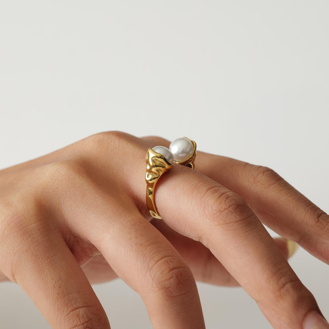 18K Gold Plated Pearl Open Ring