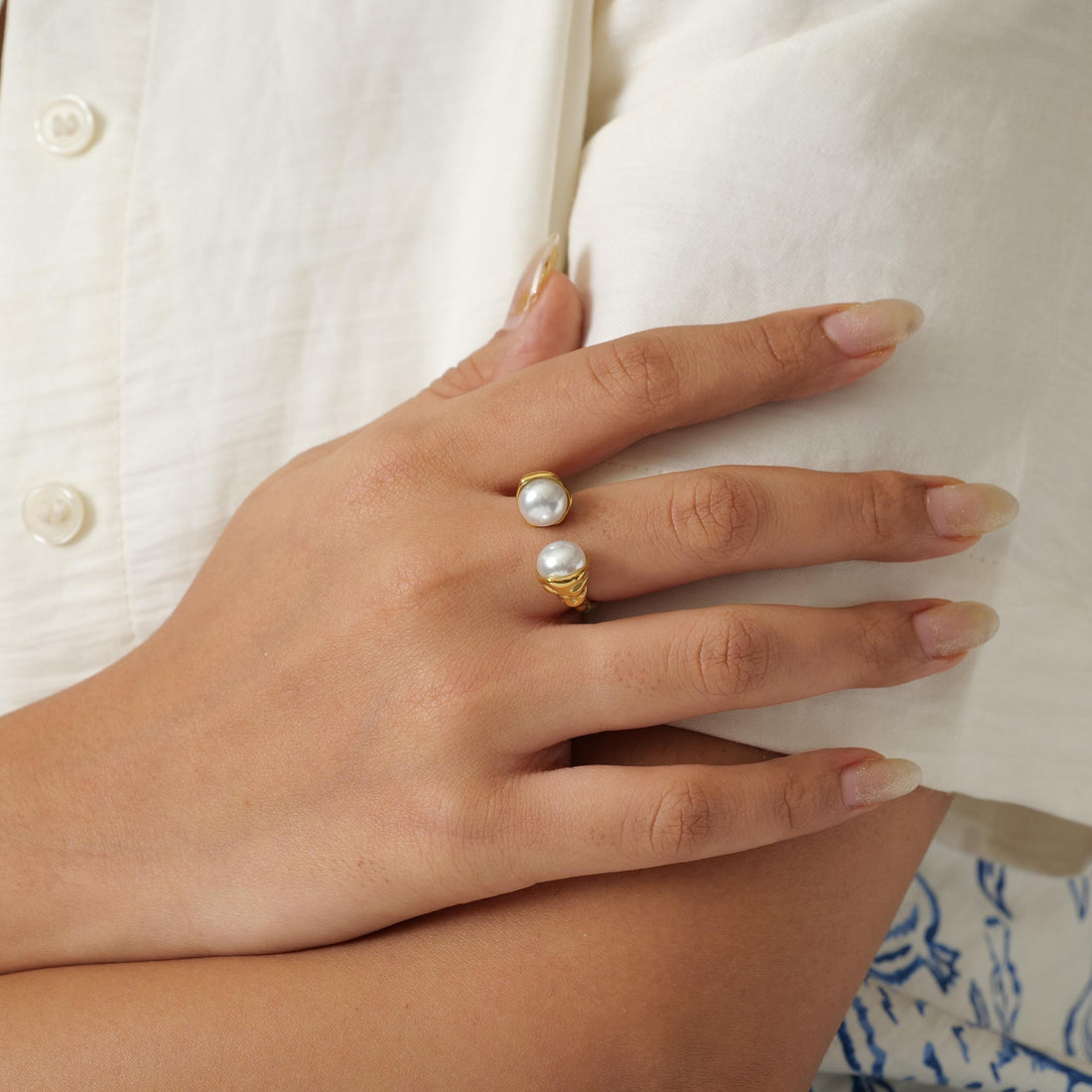 18K Gold Plated Pearl Open Ring