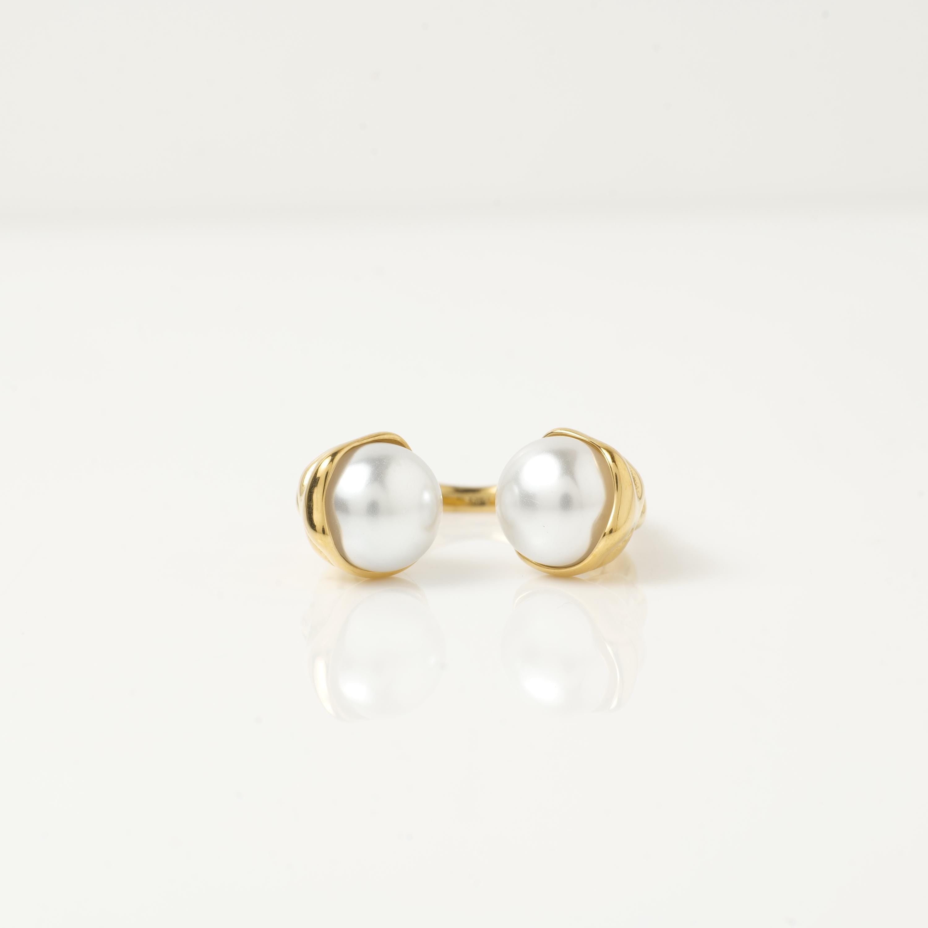 18K Gold Plated Pearl Open Ring