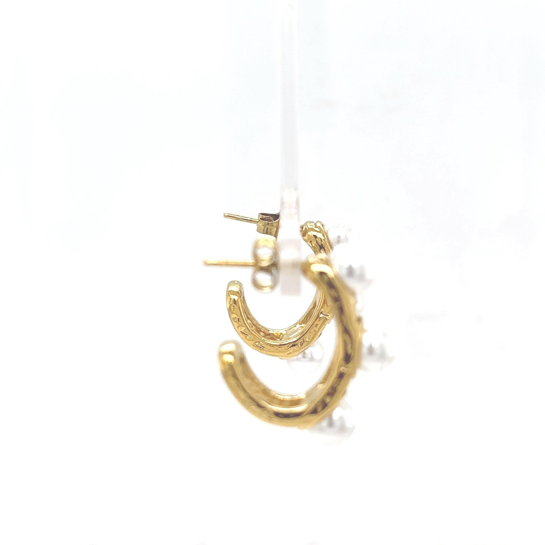 18K Gold Plated Pearl Hoop Earrings – Triple Pearl Design – Modern Everyday Jewelry