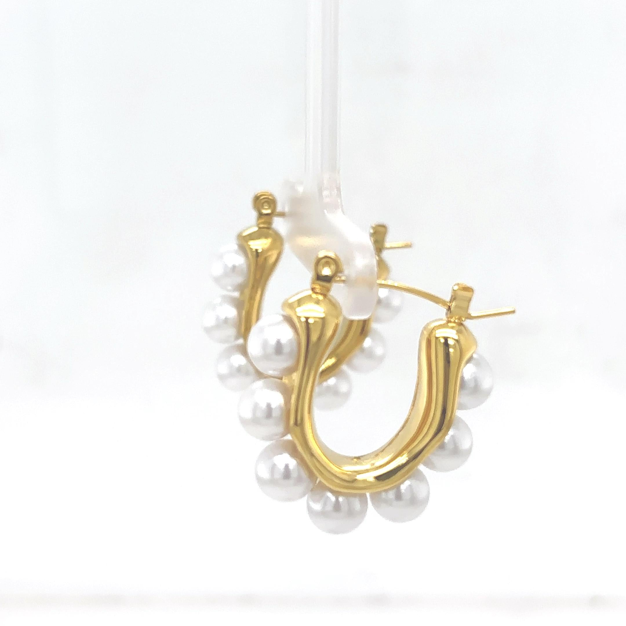 18K Gold Plated Pearl Hoop Earrings