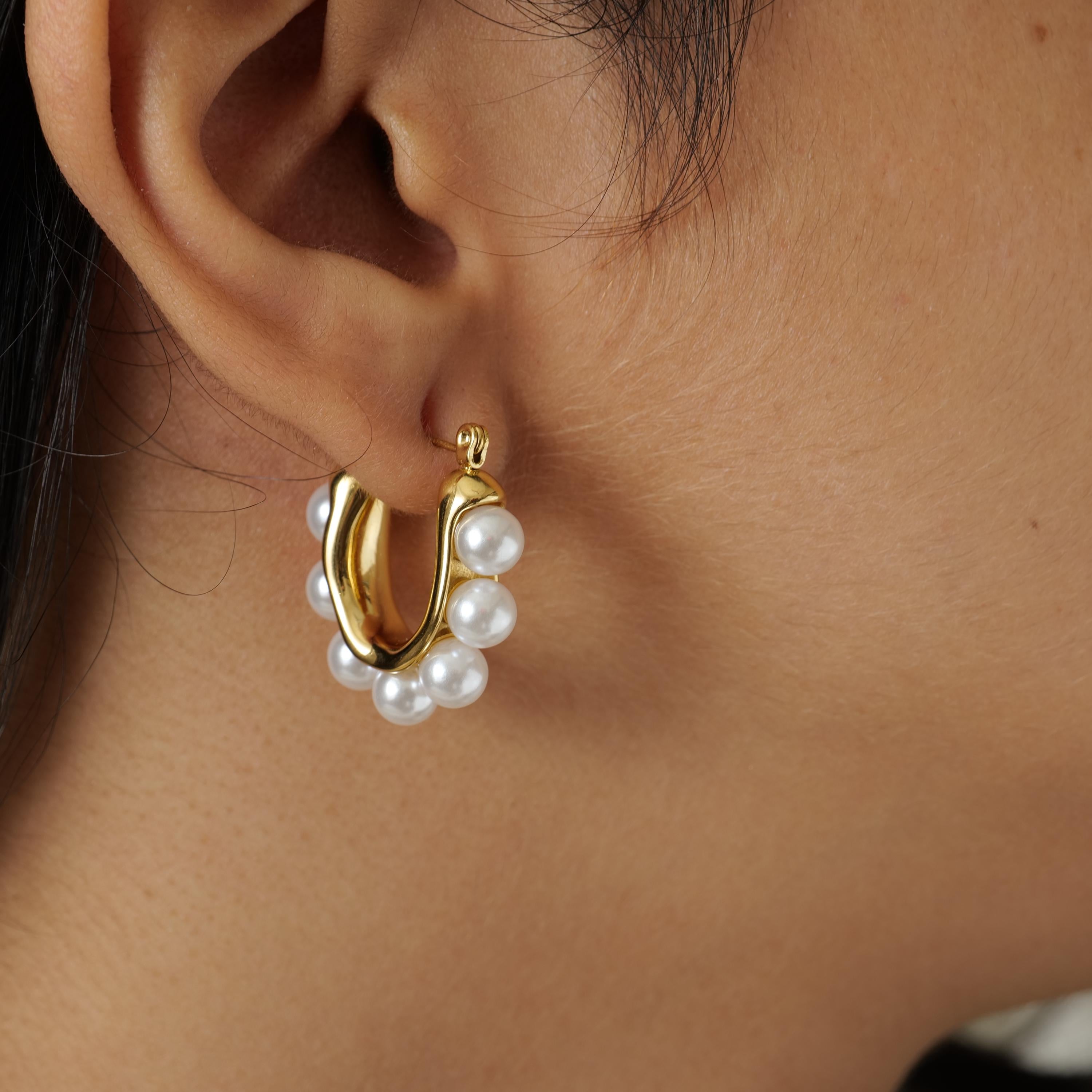 18K Gold Plated Pearl Hoop Earrings