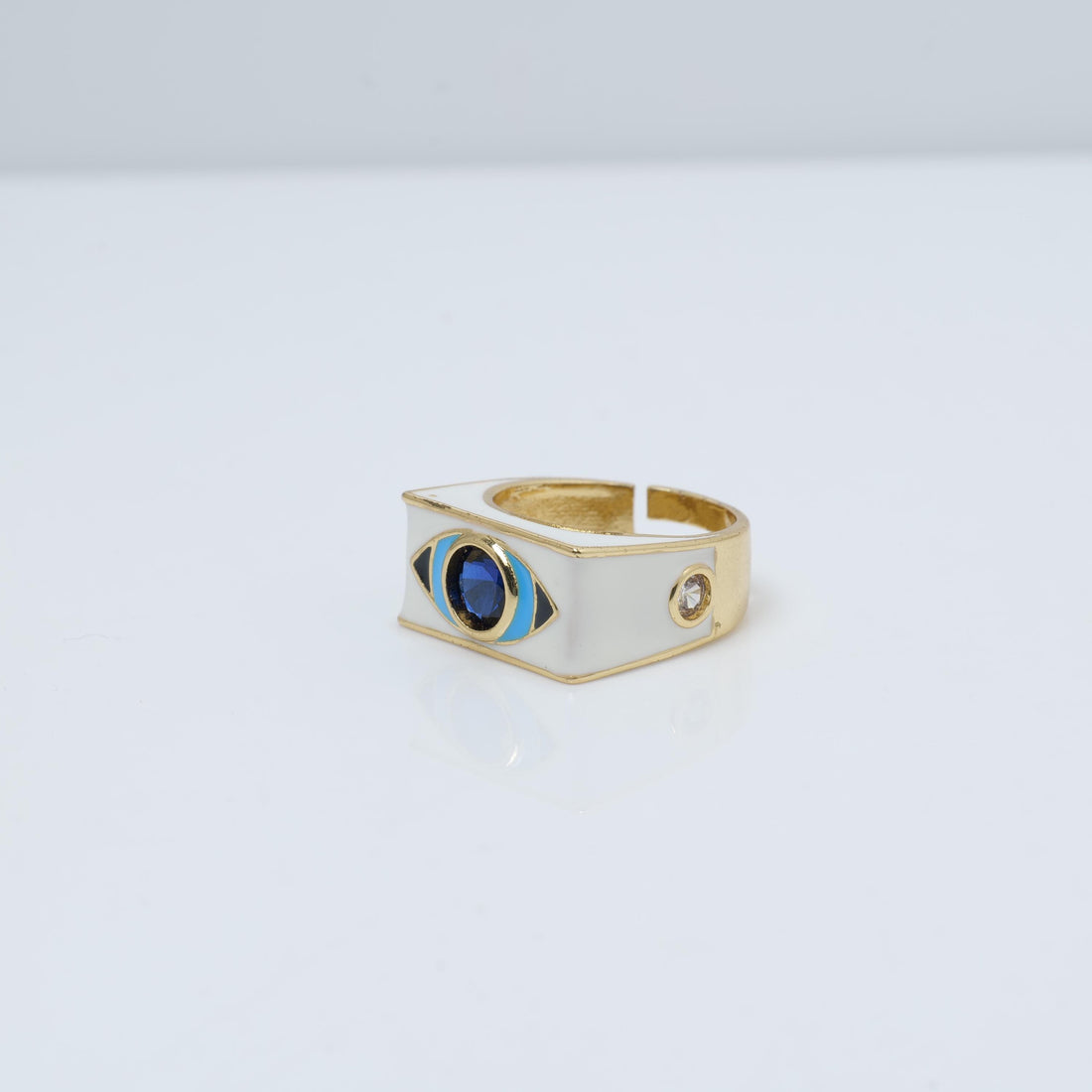 Evil Eye Gold Plated Ring – Blue Enamel and Stone Statement Design