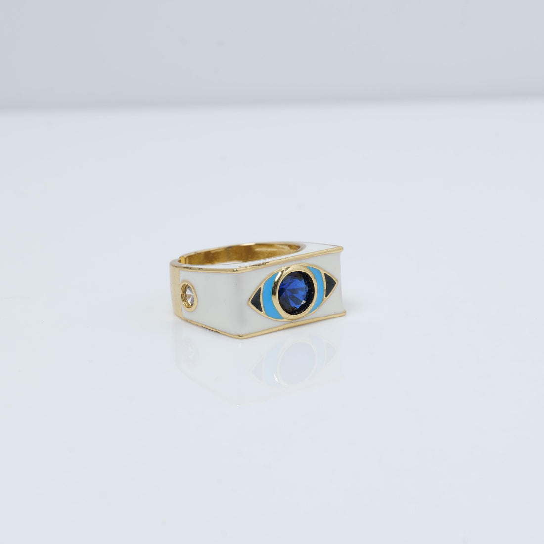 Evil Eye Gold Plated Ring – Blue Enamel and Stone Statement Design