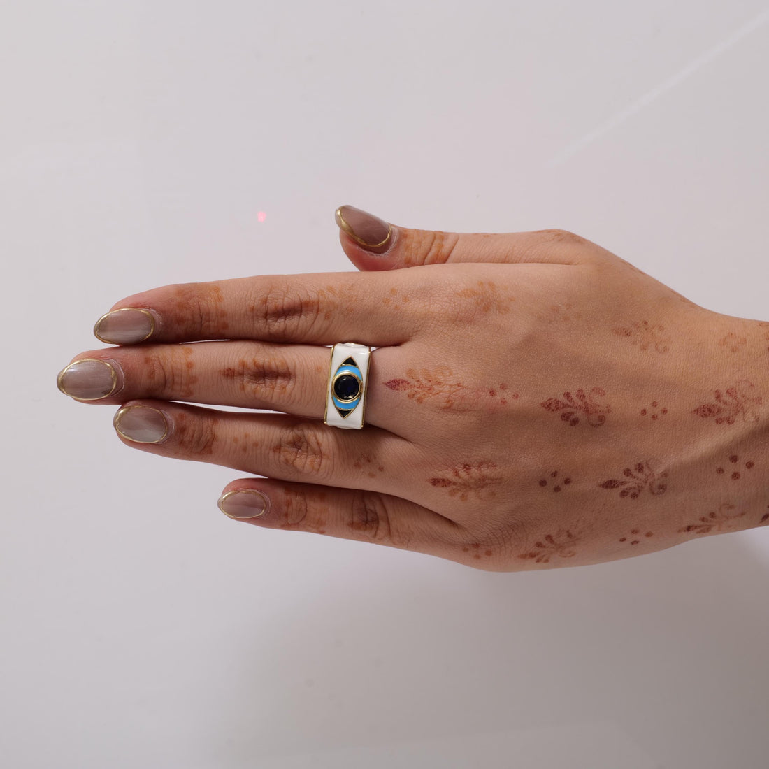 Evil Eye Gold Plated Ring – Blue Enamel and Stone Statement Design