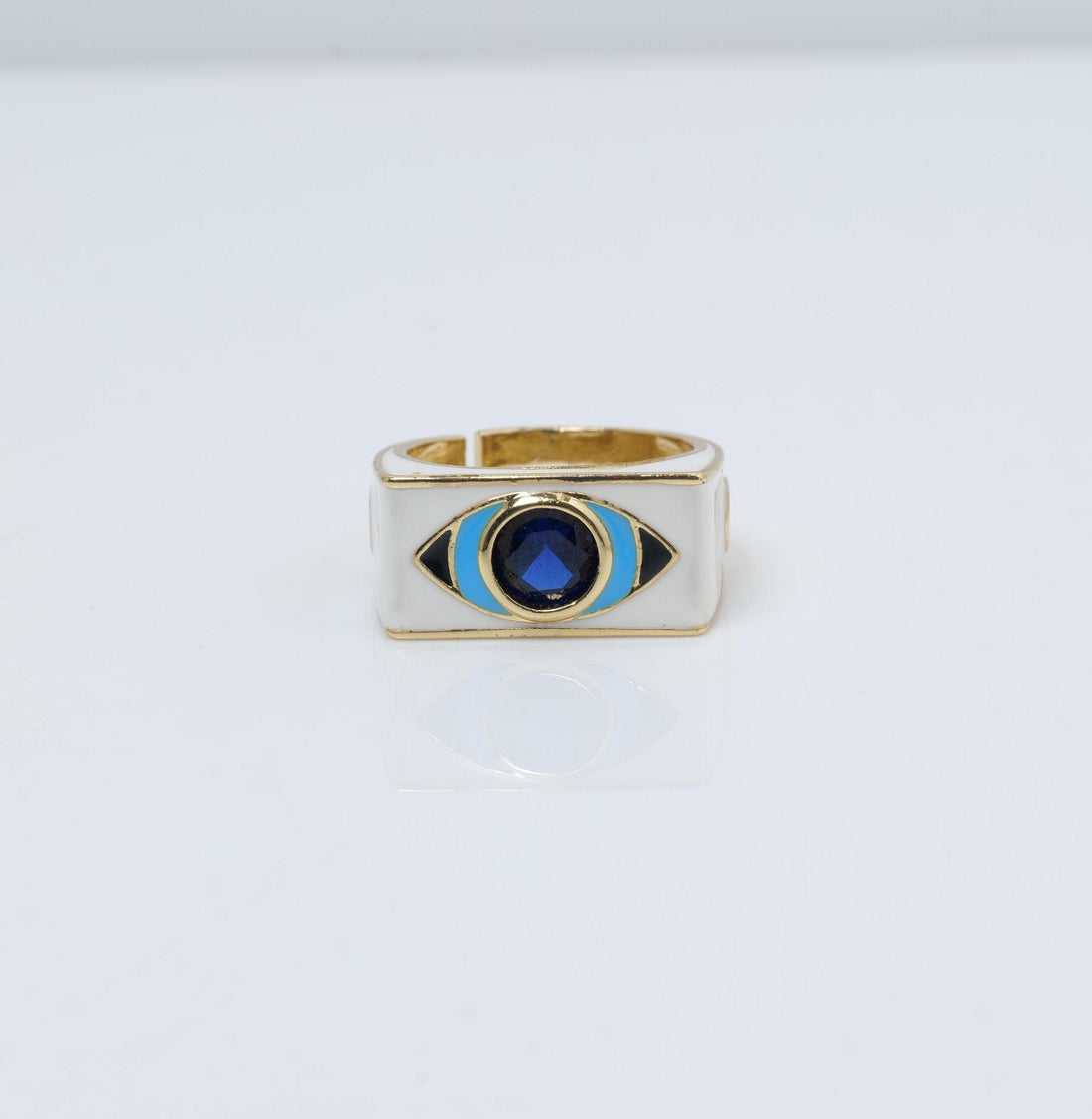 Evil Eye Gold Plated Ring – Blue Enamel and Stone Statement Design