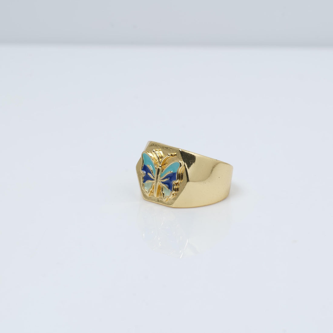 Gold Plated Butterfly Enamel Ring – Bold Statement Band