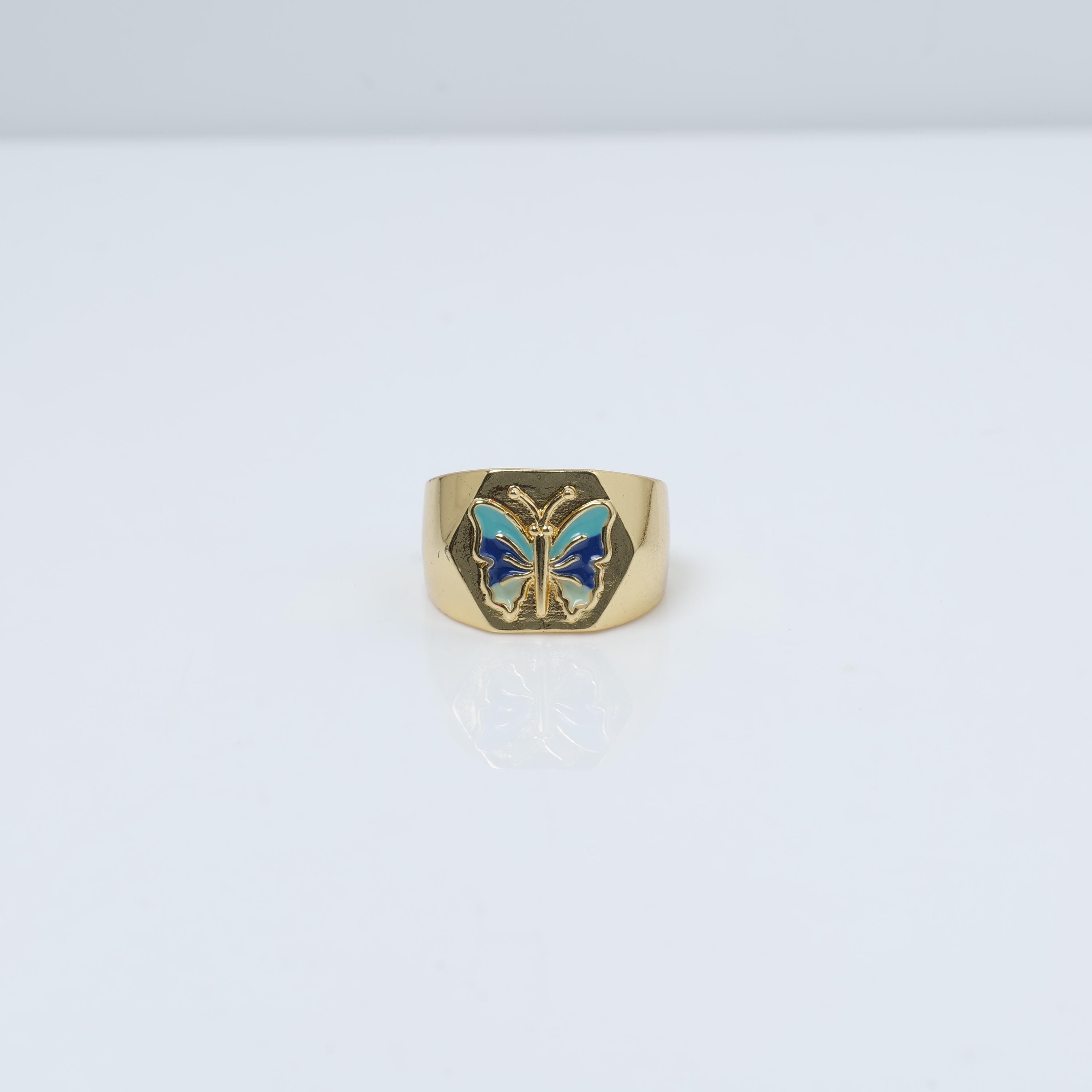 Gold Plated Butterfly Enamel Ring – Bold Statement Band