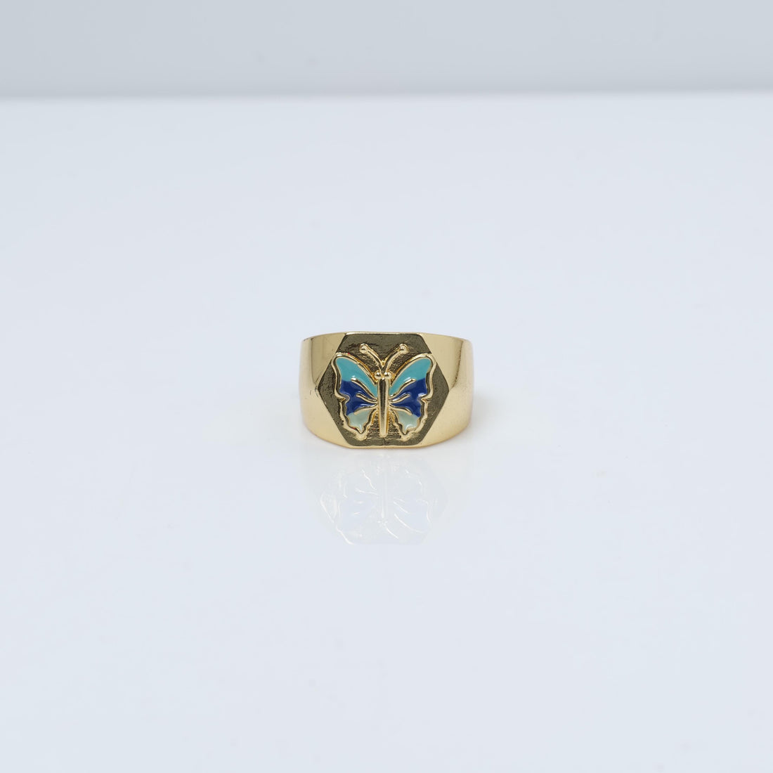Gold Plated Butterfly Enamel Ring – Bold Statement Band