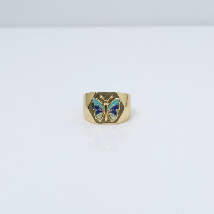 Gold Plated Butterfly Enamel Ring – Bold Statement Band